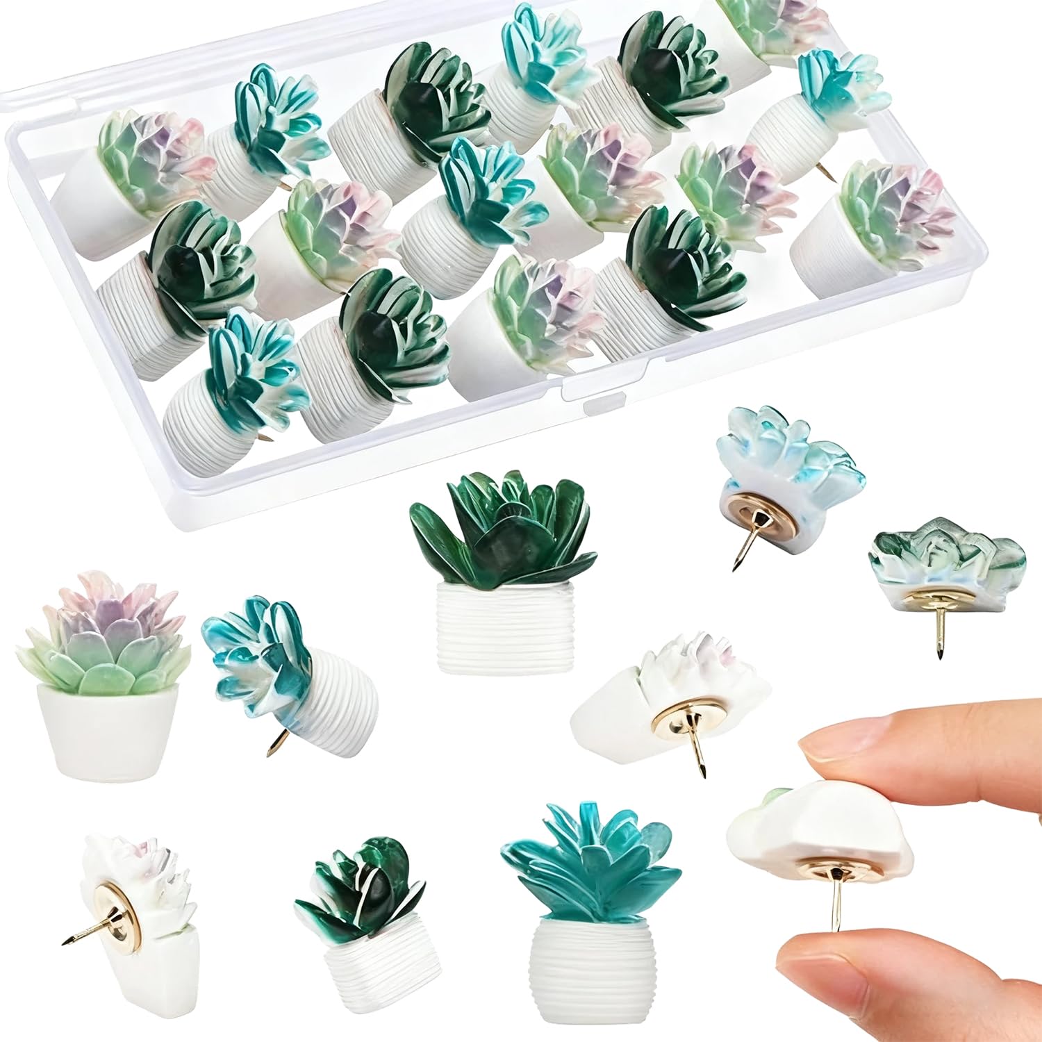 20 Pcs Cute Succulent Plant Push Pins, Novelty Push Pins for Pinboard & Cork Board for Cork Board & Drawing Pins for Notice Boards, Perfect Cute Push Pin & Pinboard Pin