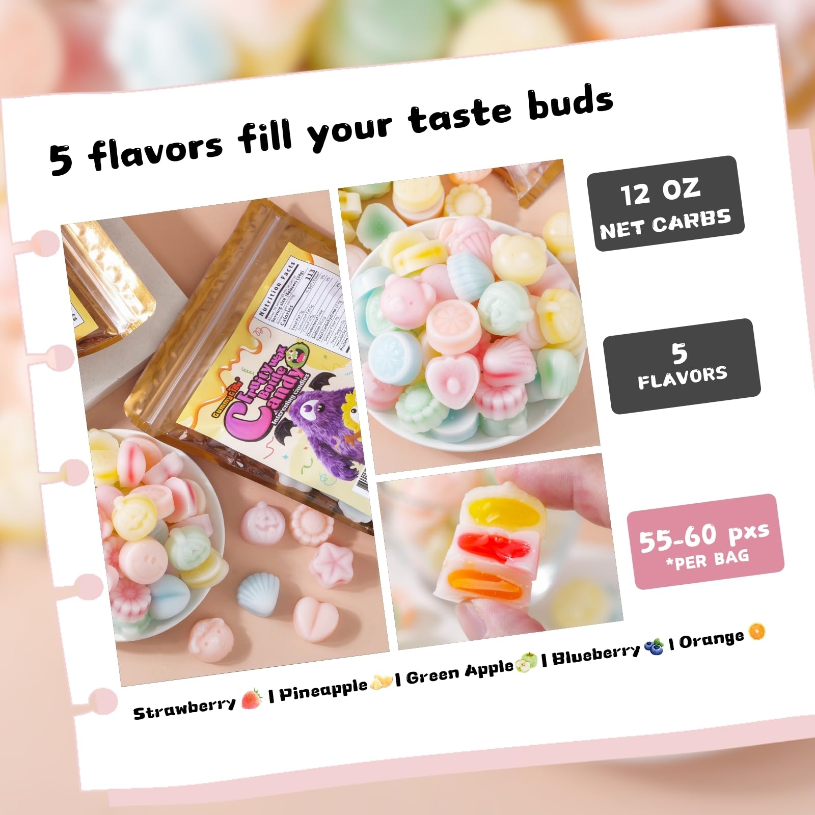 Gummy Glow Wax Candy Bulk 12oz 5-Flavor Retro Chewy Candies 55-65 Pcs for Party Gift Nostalgic Treats & Old School Candy Lovers Upgrade Version product thumbnail 5
