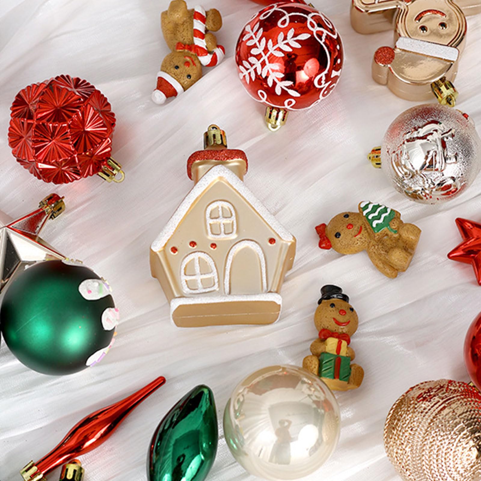 XAGMODSHN 74-teiliges Glitzerndes Weihnachtskugel Ornament Set Für Baum Hochzeit Winter Festival Party Dekoration Bruchsicher Zum Aufhängen Bemalter Weihnachtsbaumschmuck