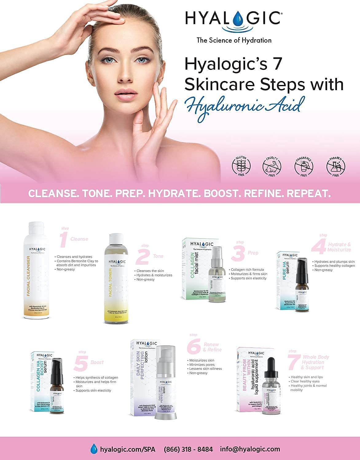 Tónico facial con hamamelis de 8 onzas, ácido hialurónico Spa HA y aloe vera, tóner hidratante sin alcohol astringente para cara, 8 onzas líquidas 6