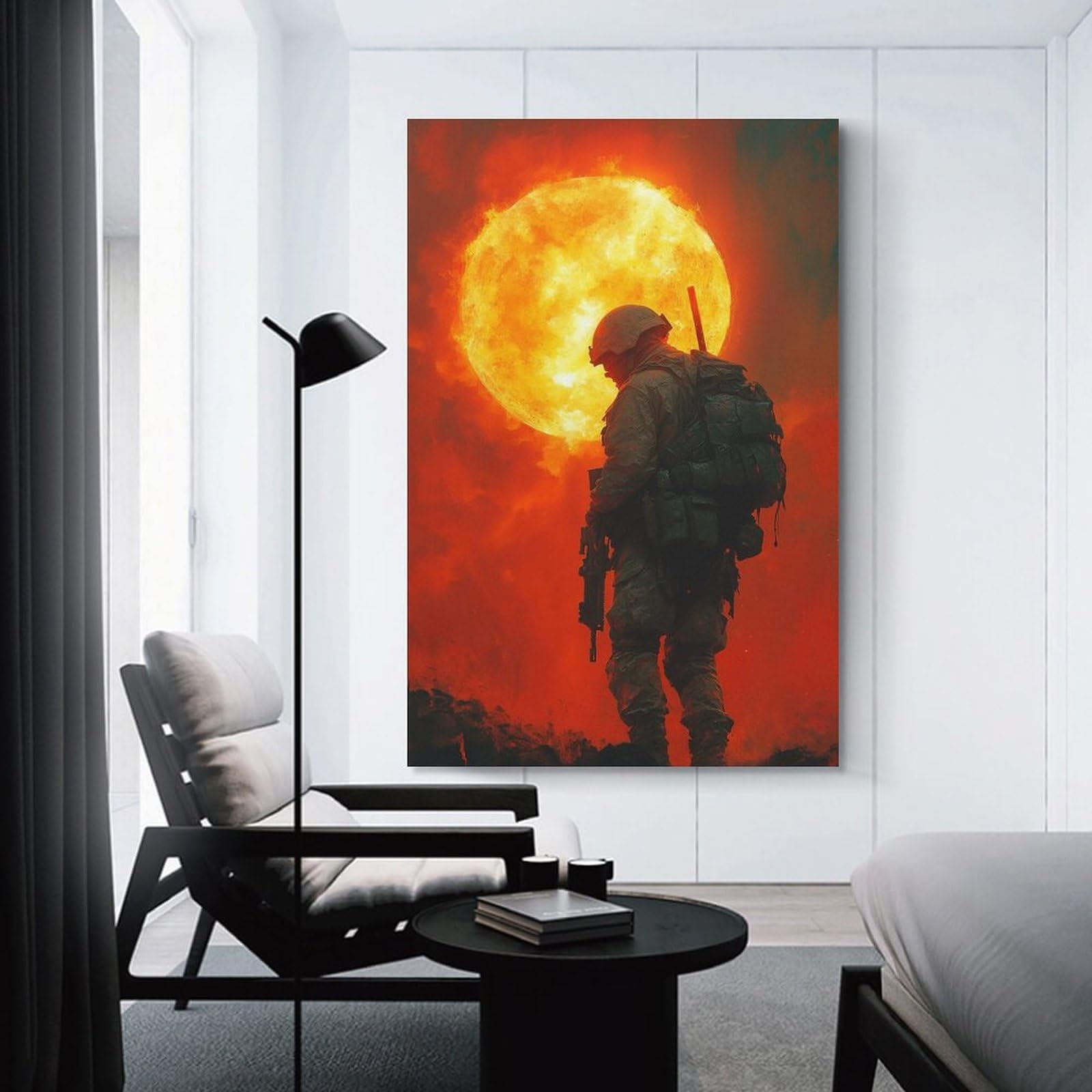 Junmoney Unframe-Style-19 Soldier Silhouette Against Fiery Sky Decorative Canvas Print, 16X24inch(40X60cm), For Home, Office, Studio Or Guest Room, Versatile Wall Decor For Many Rooms
