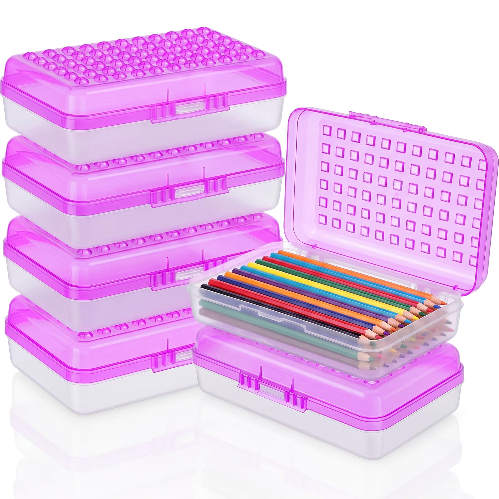 Blulu 6 Pack Plastic Pencil Boxes Bulk Large Pencil Case,Purple