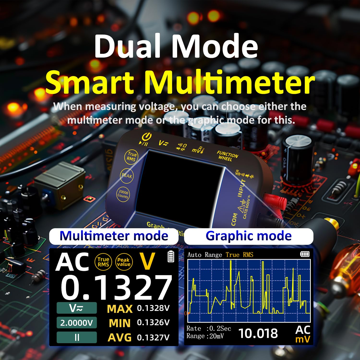 BSIDE Portable Multimeter 20000 Word mV Voltmeter Rechargeable Compact Multimeter 2.8'' Color Screen Electrical Tester With Recording Mode Measure Resistance Capacitance Diode Max Min Ave Calculation - Image 3