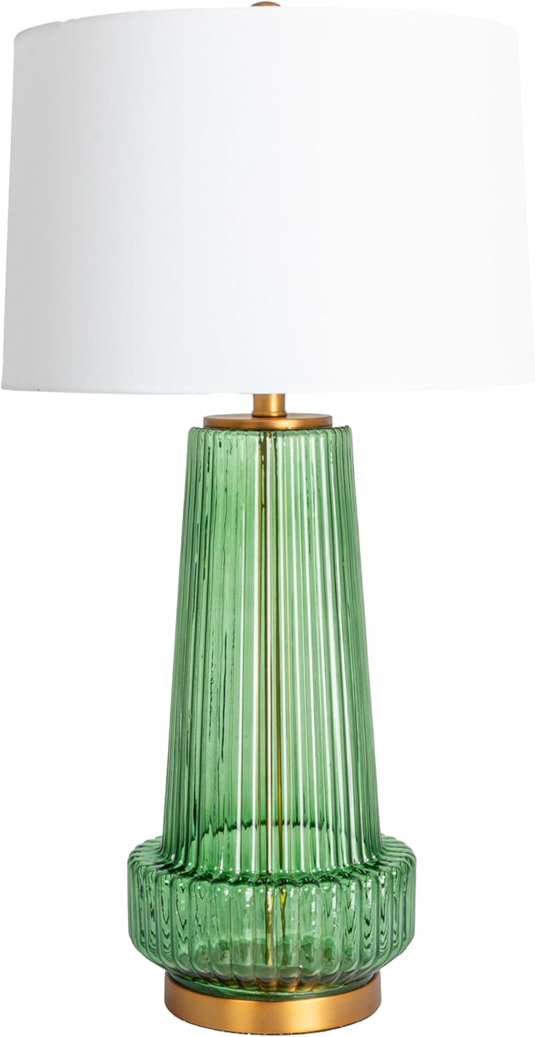 Creative Co-Op Ribbed Glass Table Lamp with Tapered Drum Shade, Green