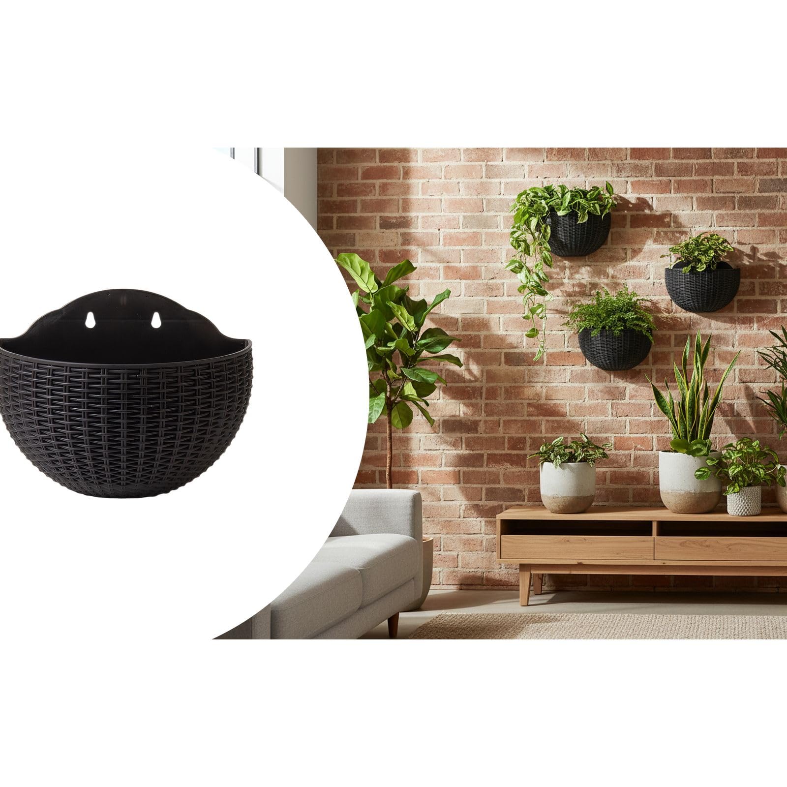 Maceta colgante de pared para interiores, maceta semidiseño sin taladro para balcón y jardín, material PP para una fácil instalación, perfecta para jardinería interior