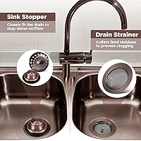 Vista 4 de Mudder 3 piezas de colador y tapón de drenaje para fregadero de cocina, tapón de eliminación de basura de acero inoxidable con asa, filtro universal