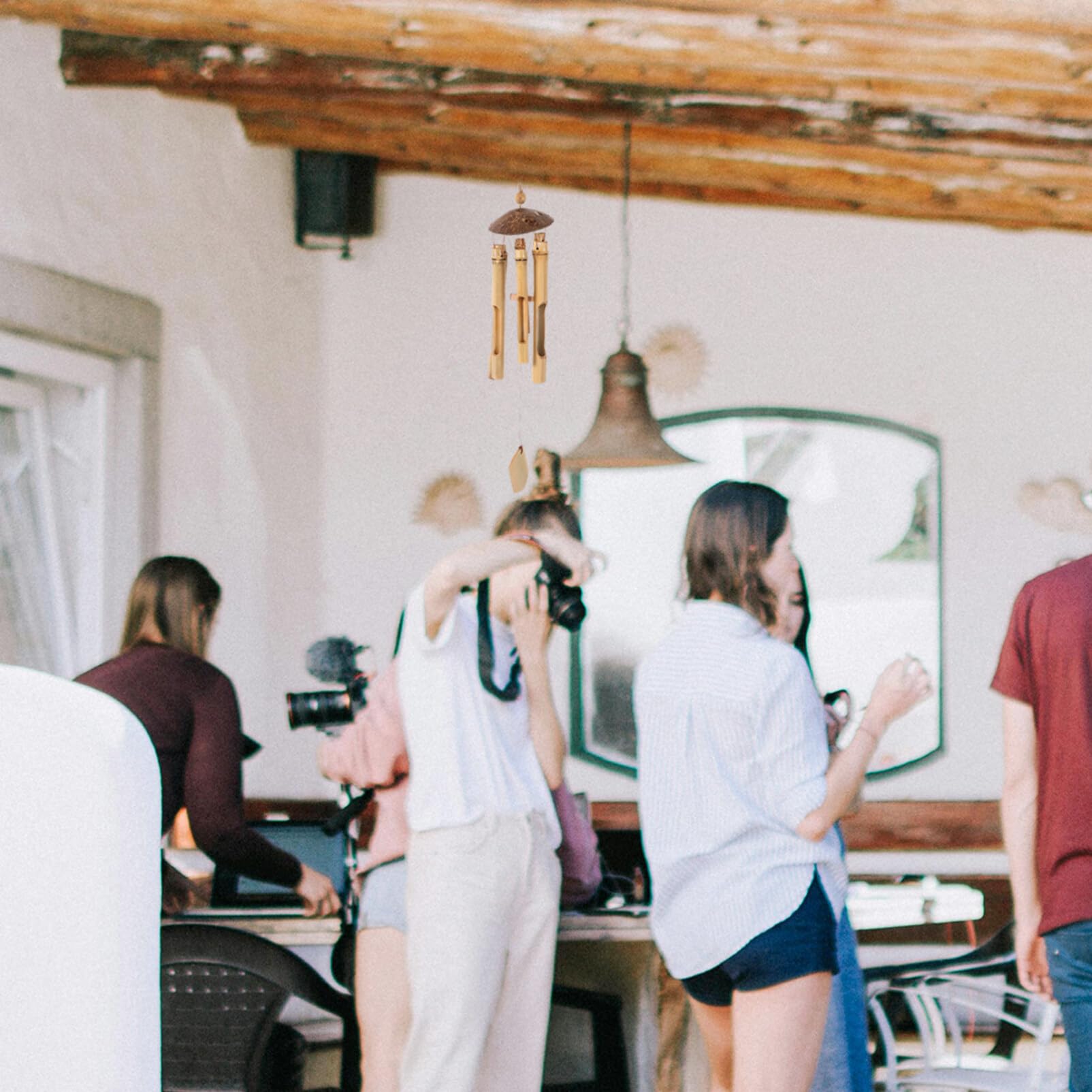 Amazon.co.jp: 竹風鈴、ココナッツトップ木製風鈴、中国木製風鈴、中庭