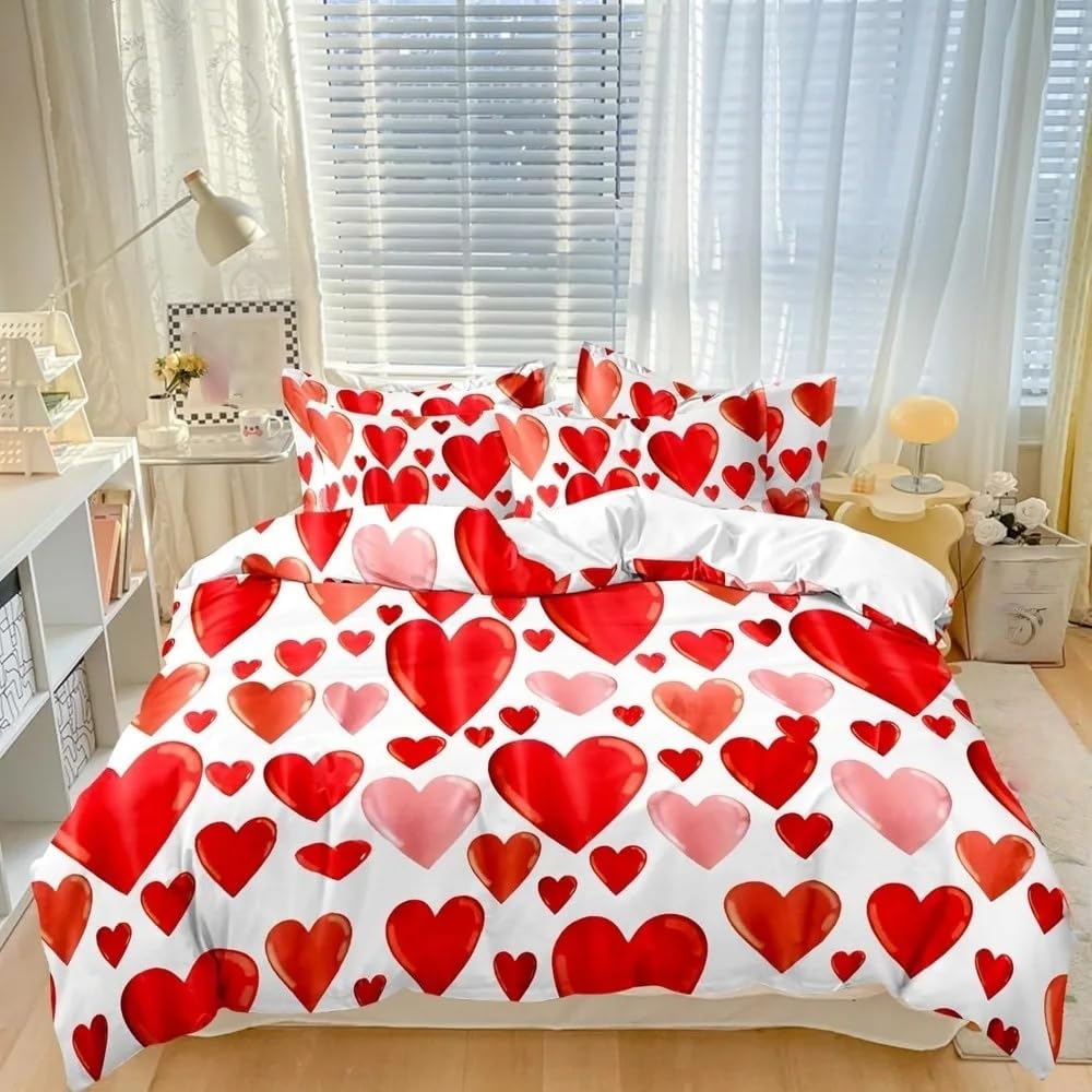 Housse de couette cœur rouge anti-plis en microfibre douce 140x200 cm