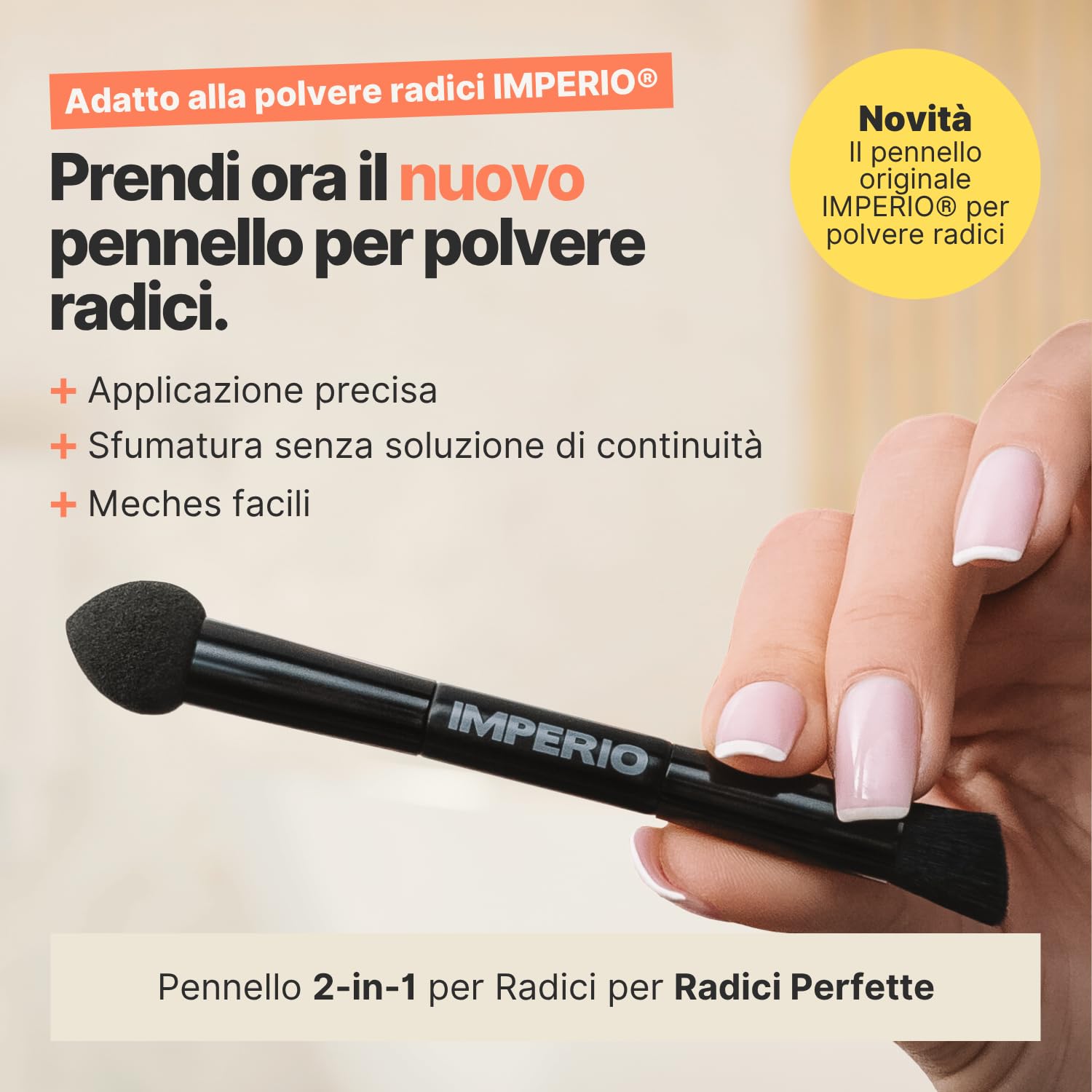 Polvere per capelli IMPERIO - Correttore per infoltimento capelli per donna e uomo, mascara per capelli waterproof per nascondere la ricrescita - 4g (castano scuro)
