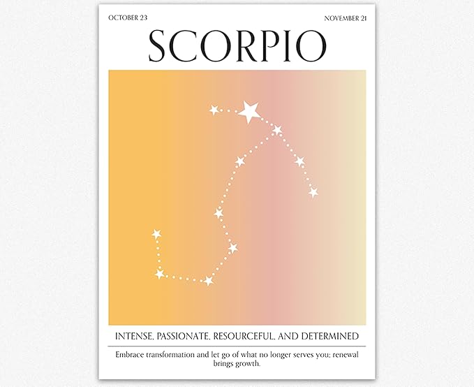 Wallbuddy Scorpio Zodiac Sign Poster | Gradient Aura Poster for Room Aesthetic | Celestial Room Decor Gifts for Women | Constellation Aesthetic Poster for Office and Home Decor (8x10 inches)