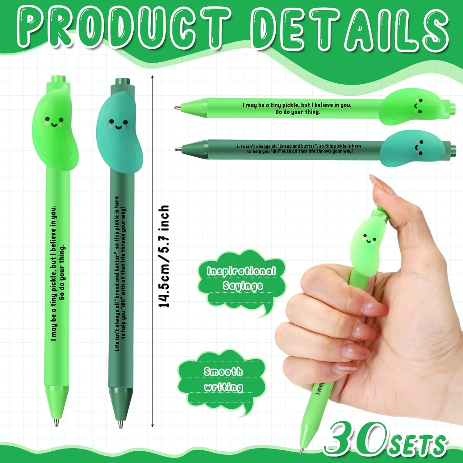 MotiMind 30 Pcs Funny Pickle Pens Bulk Positive Luminous Emotional Support Pens Thank You Gifts Bulk for Teachers Graduation Nurses Moms Employees Coworkers Office Staff Team Volunteers