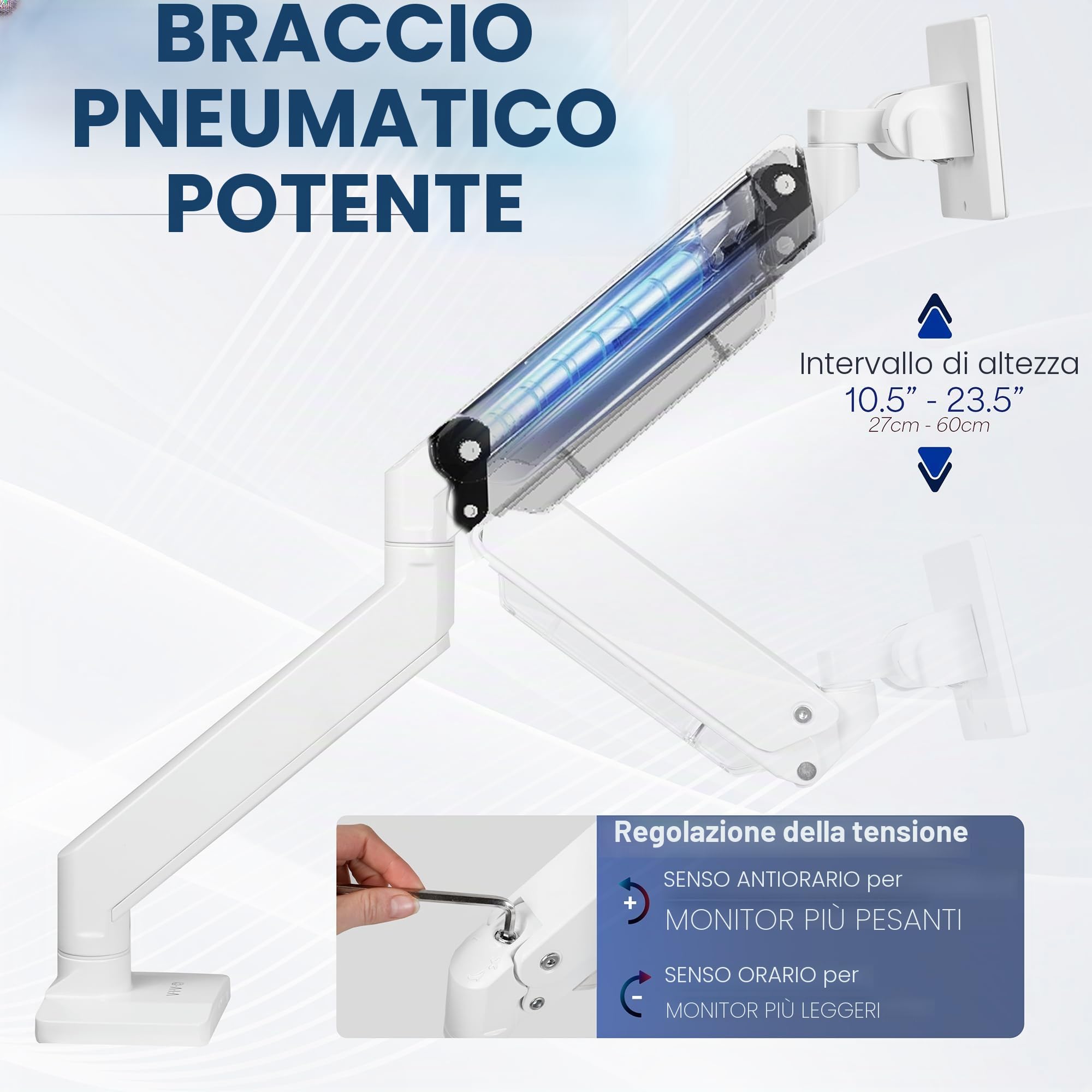 Vivo STAND-V101G1W - Braccio per monitor ultrawide fino a 124,5 cm e 15 kg, supporto da tavolo singolo, altezza pneumatica, VESA max 100 x 100, bianco, STAND-V101G1W