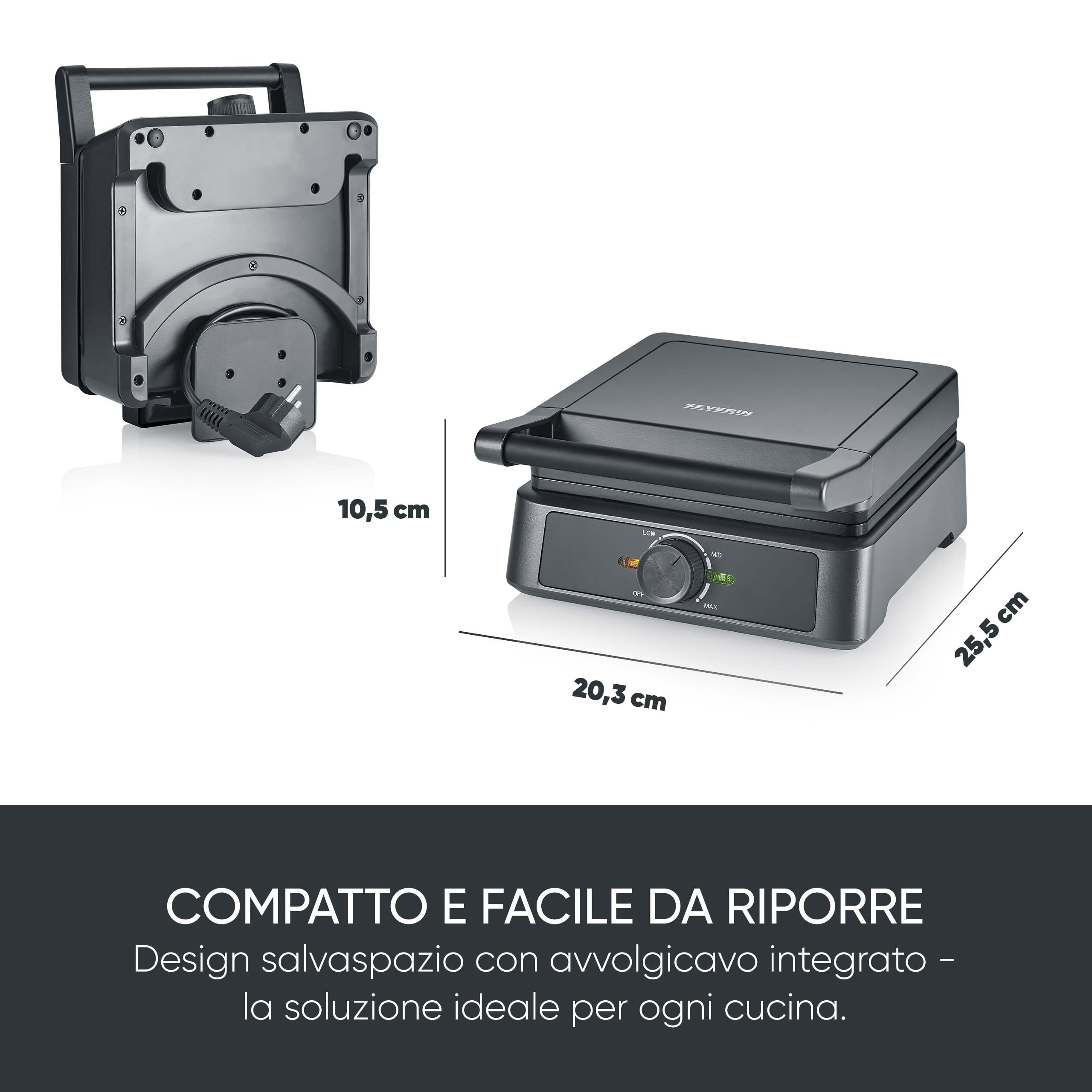 Severin Macchina per Waffle Belgi, Piastra con Rivestimento in Ceramica Senza PFAS, 1600W, Cottura Rapida, Piastre Extra Profonde per 2 Waffle, Nero/Acciaio Inox, WA 2130
