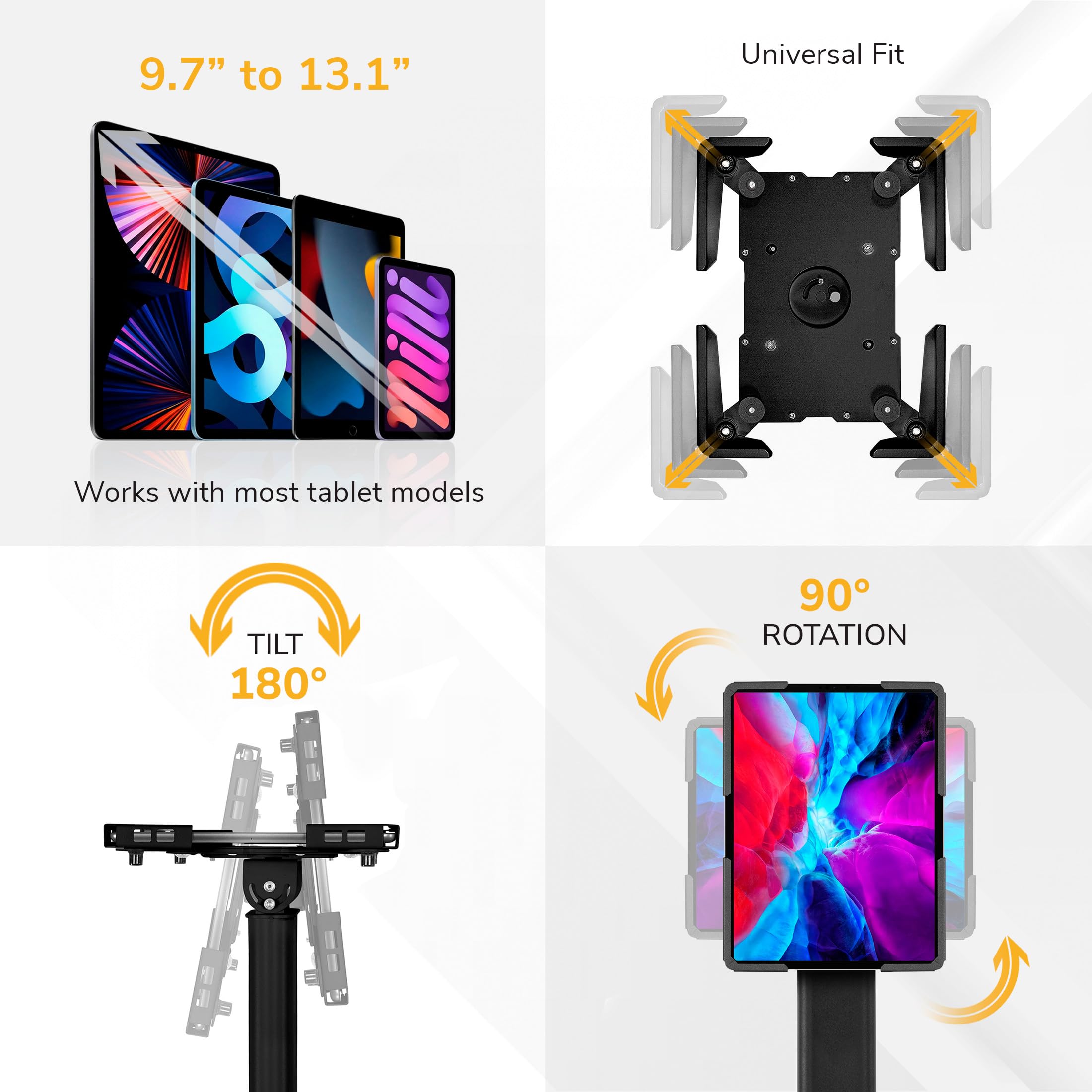 Mount-It! Uniwersalny stojak na tablet antykradzieżowy, pasuje do iPada Pro, Galaxy Tab, Surface Pro 9,7-13-calowych tabletów | Regulowany stojak podłogowy z bezpieczną blokadą do użytku detalicznego,