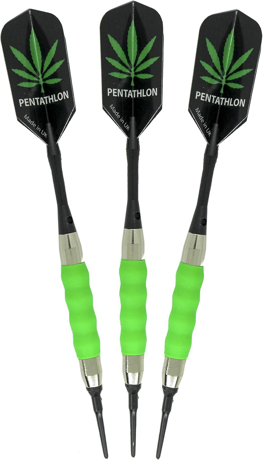 sure grip Viper Green Soft Tip Darts with Dart Case & Accessories Choice of Flights 16 or 18 Grams (Pentathlon Pot Leaf Slim, 18g)