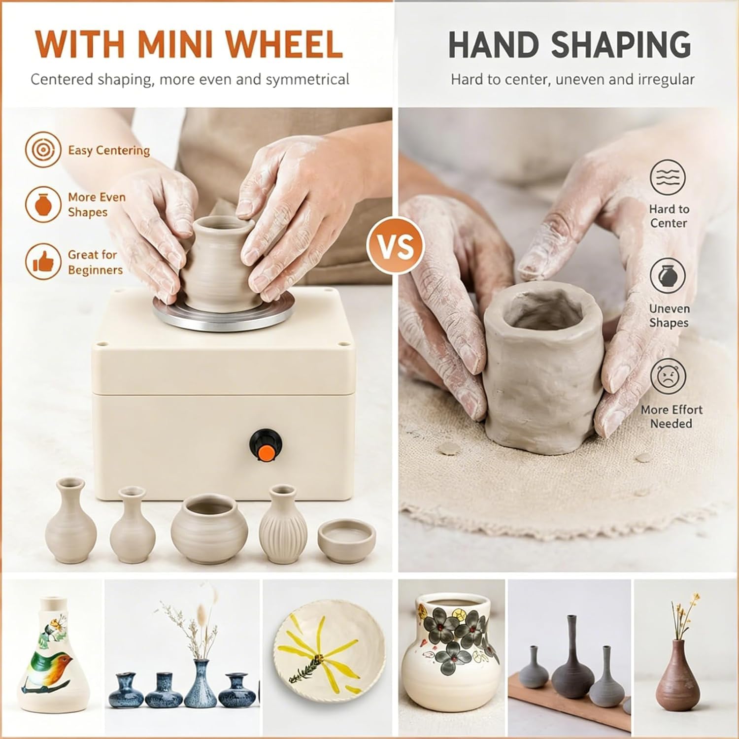 Mini Tornio da Vasaio per Principianti, Macchina Elettrica per Ceramica, con Piatto Girevole da 4,5 Cm, velocità Regolabile Fino A 2000 Giri/min, Strumento per Lavori Creativi L'argilla