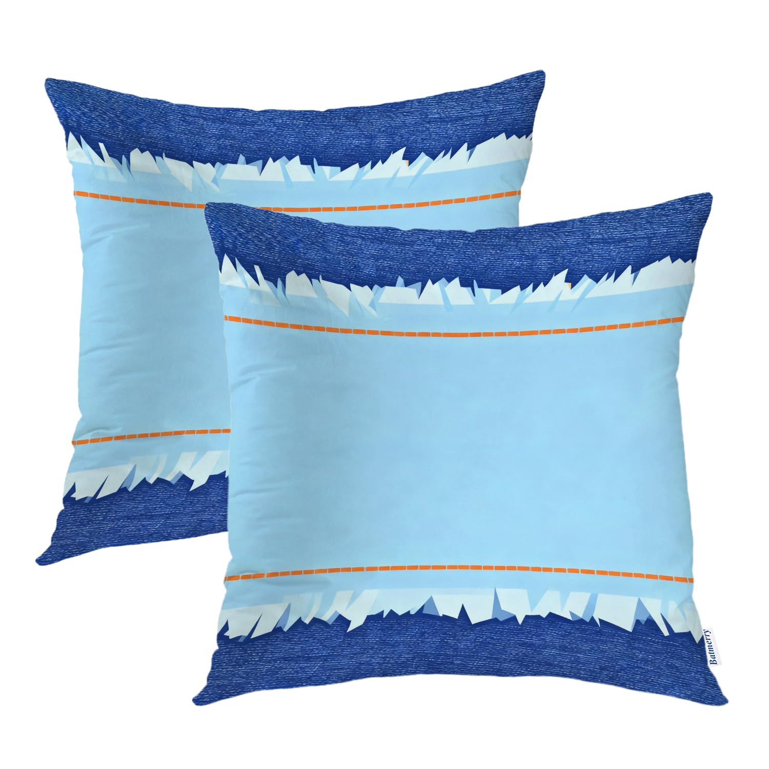 Batmerry Blue Fringe Orange 18x18 Inch Set of 2 Pillow Cover,Denim Torn Worn Blue Jeans Cushion Throw Pillow Covers Outdoor Sofa Couch Pillowcase