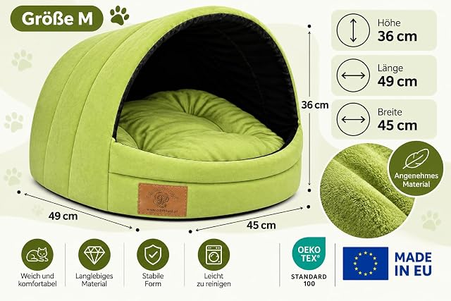 Foto 5 de 7 de ODOLPLUSZ Caseta para perros, casa exclusiva para perros o gatos, 2 tamaños, cómoda y lavable (verde, M)