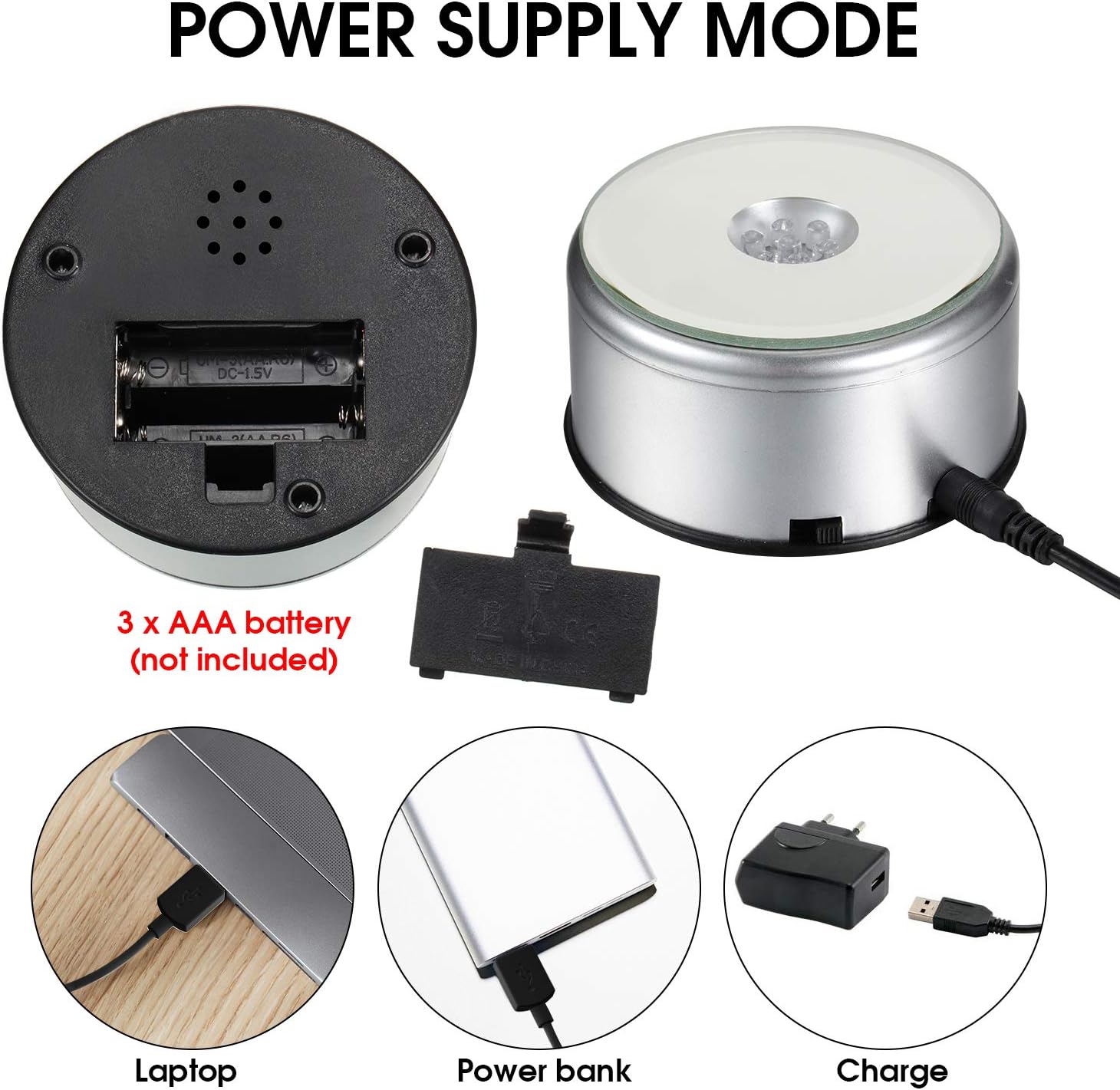 Mudder 2 Pcs 7 LED Rotating Display Stand, 360 Degree Turntable Base