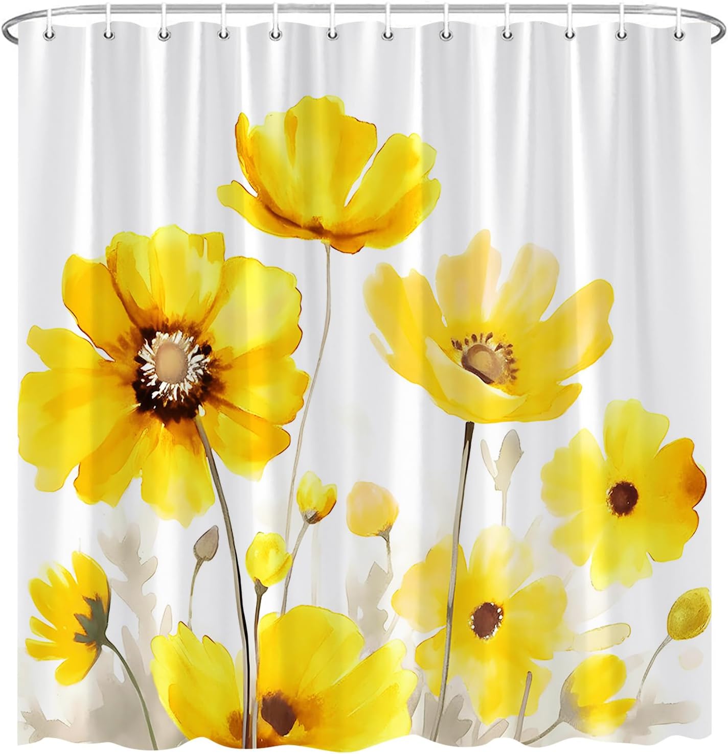 Yellow Floral Shower Curtain Flower Country Natural Plant Wildflower Bathroom Decor with Hook Polyester Fabric Bathroom Decor 70×78 Inch with Hook