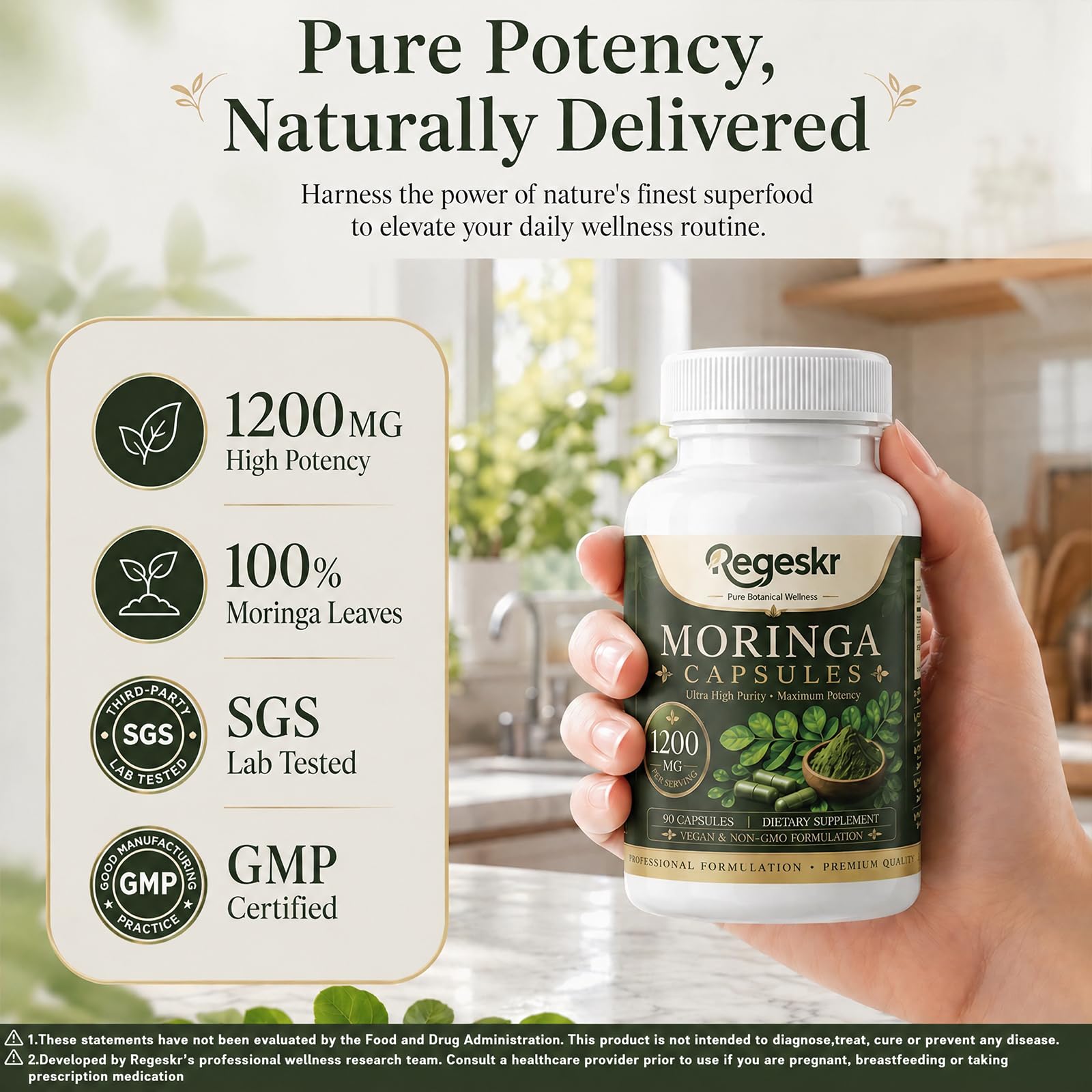 Moringa Capsules Organic, Physicians Choice Handcrafted Pure Moringa Powder Organic, 1200mg Per Serving Vegan Non-GMO Supplement, Boost Wellness & Sustain Life Quality, 1 Bottle (90 Capsules) — Amazon image 2
