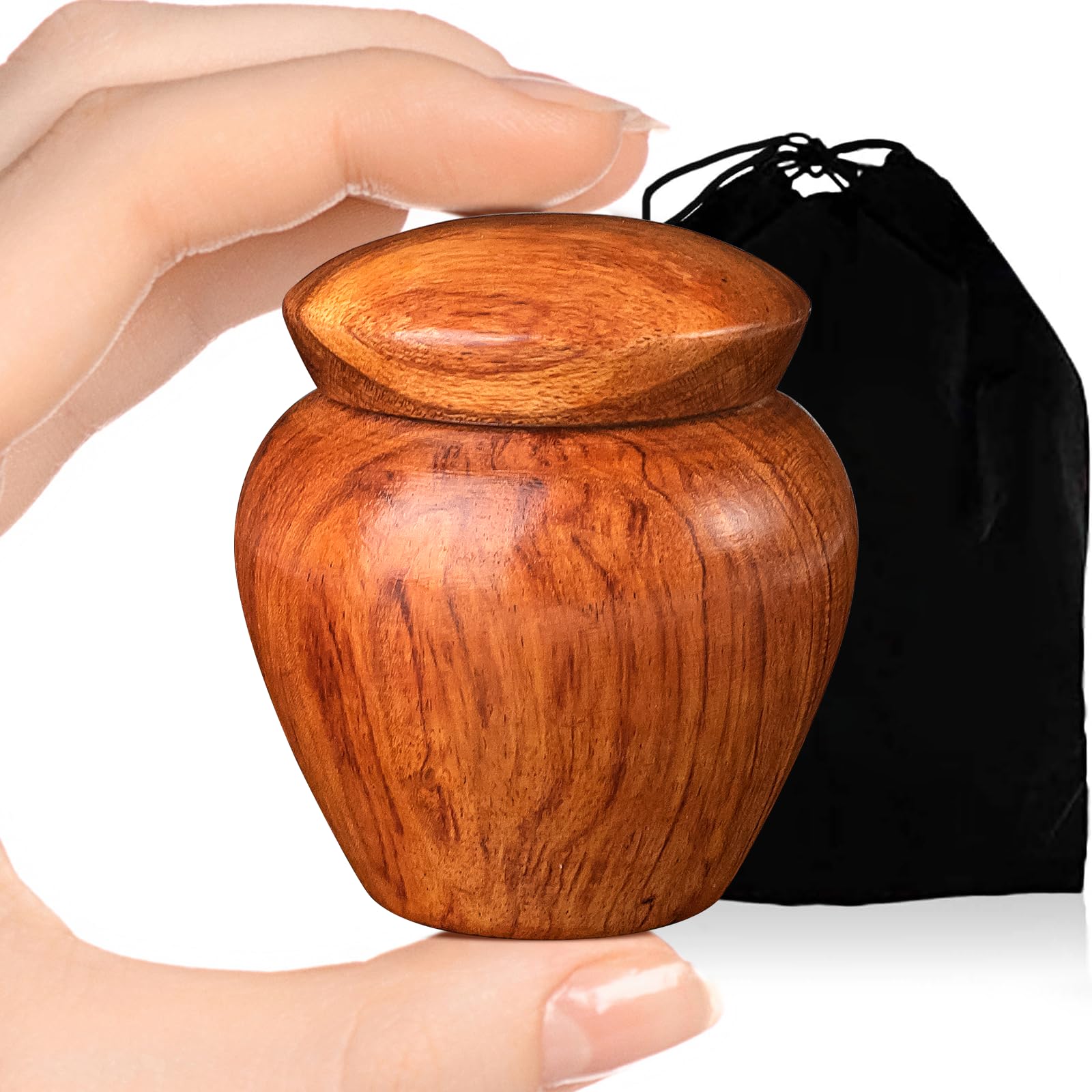 Small Urns for Human Ashes Keepsake, Wooden Mini Cremation Urn for Pet Adult,Hold Up to 6.1 Cubic Inches with Velvet Bag