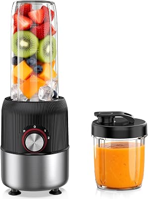 Ombrex Standmixer 500W & Smoothie Maker, Kompakter Blender für die Küche, 2 Mixbecher 750ml & 200ml, BPA-frei, Mixer für Smoothies, Eis & Babynahrung
