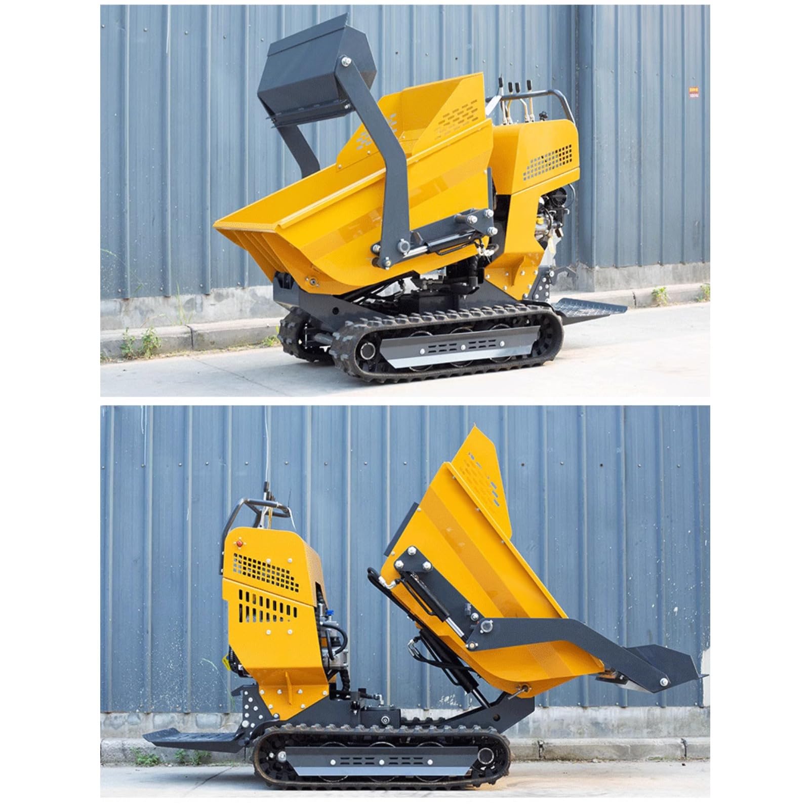 Mini Dumper de oruga con función de descarga hidráulica, portador de orugas compacto para transporte de tierra de arena en paisajismo residencial y proyectos pequeños en lugares de trabajo