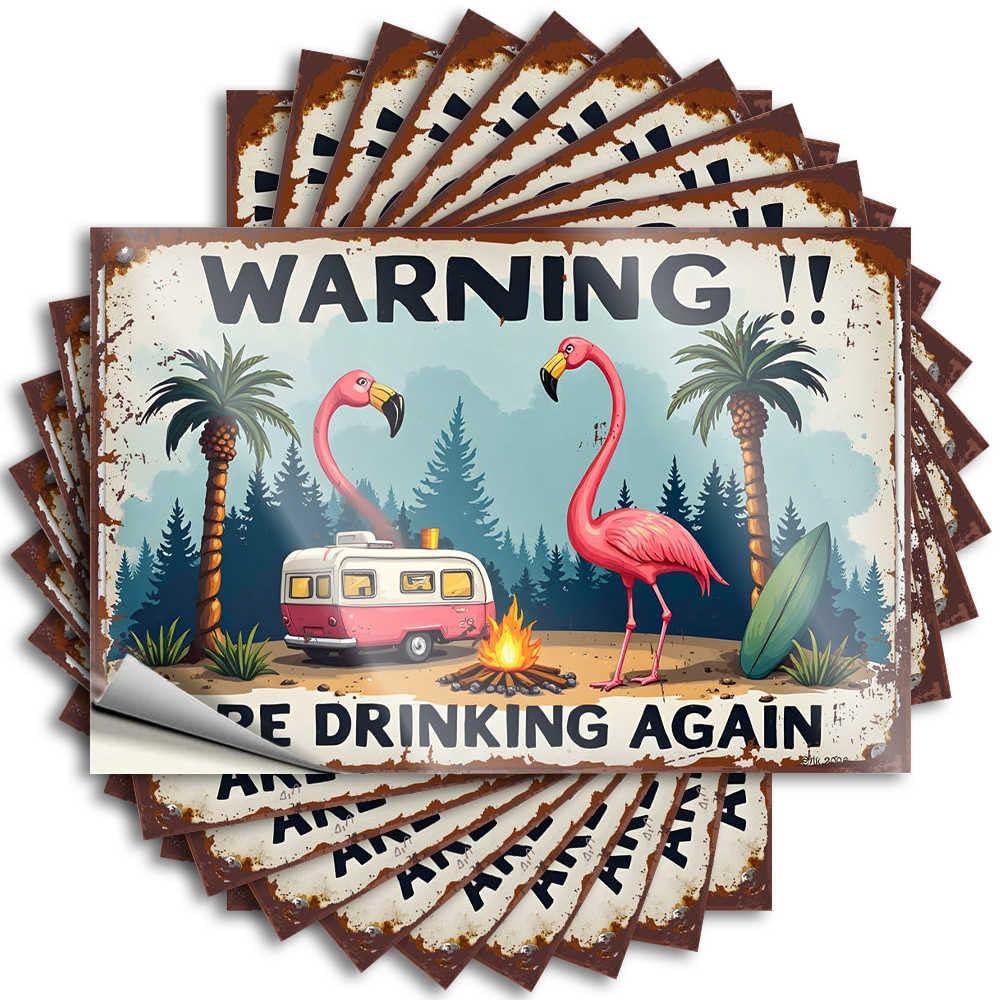 Flamingos Roasting Marshmallows By Campfire: A Hilarious Warning Work Office Decor Funky - Tattoo Case Waterproof Decal(8X12CM)