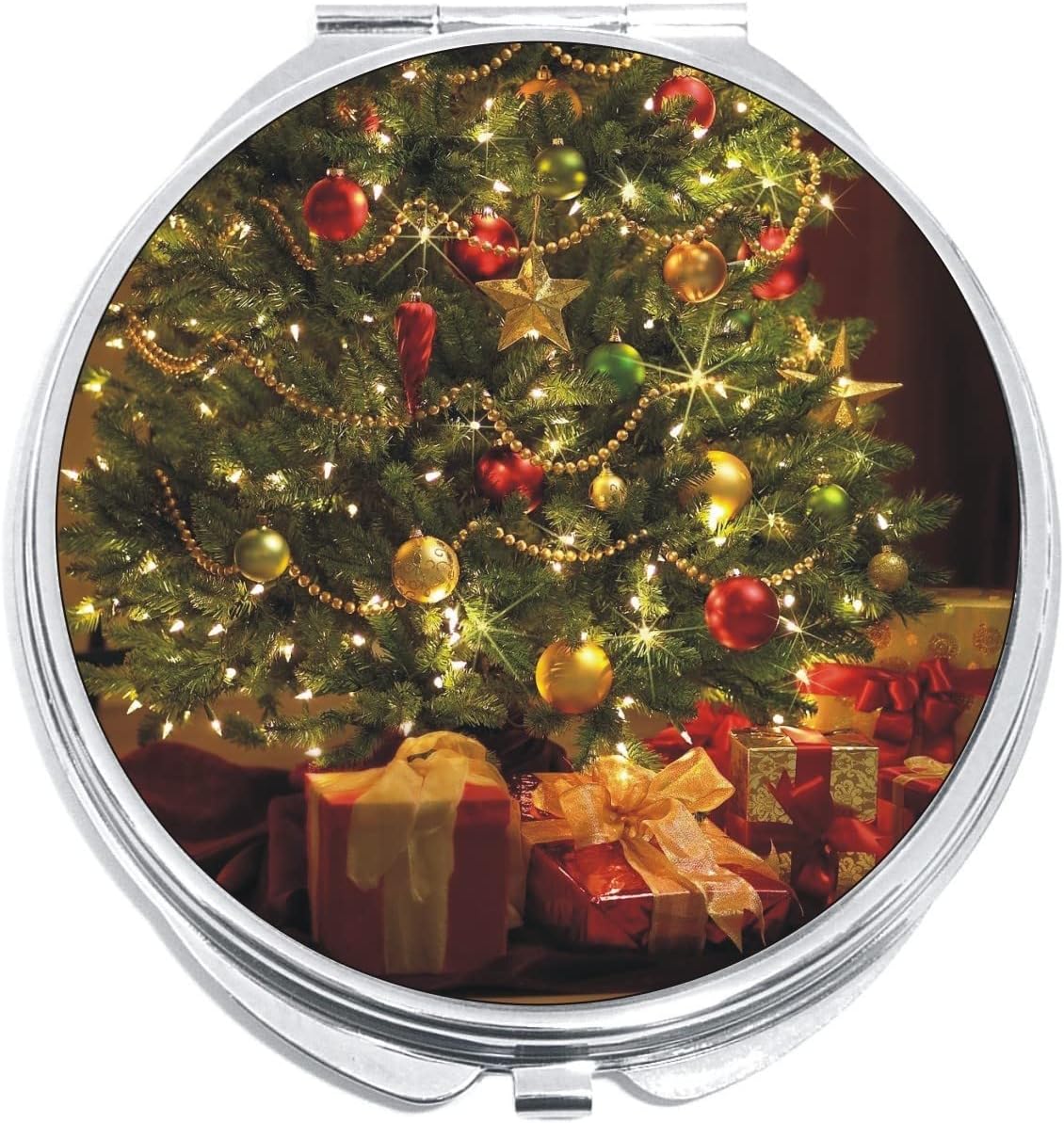 NewCharms Christmas Tree Presents Compact with Mirrors - Perfect Pocket and Purse Size Folding Mirror for Applying Make Up Anywhere