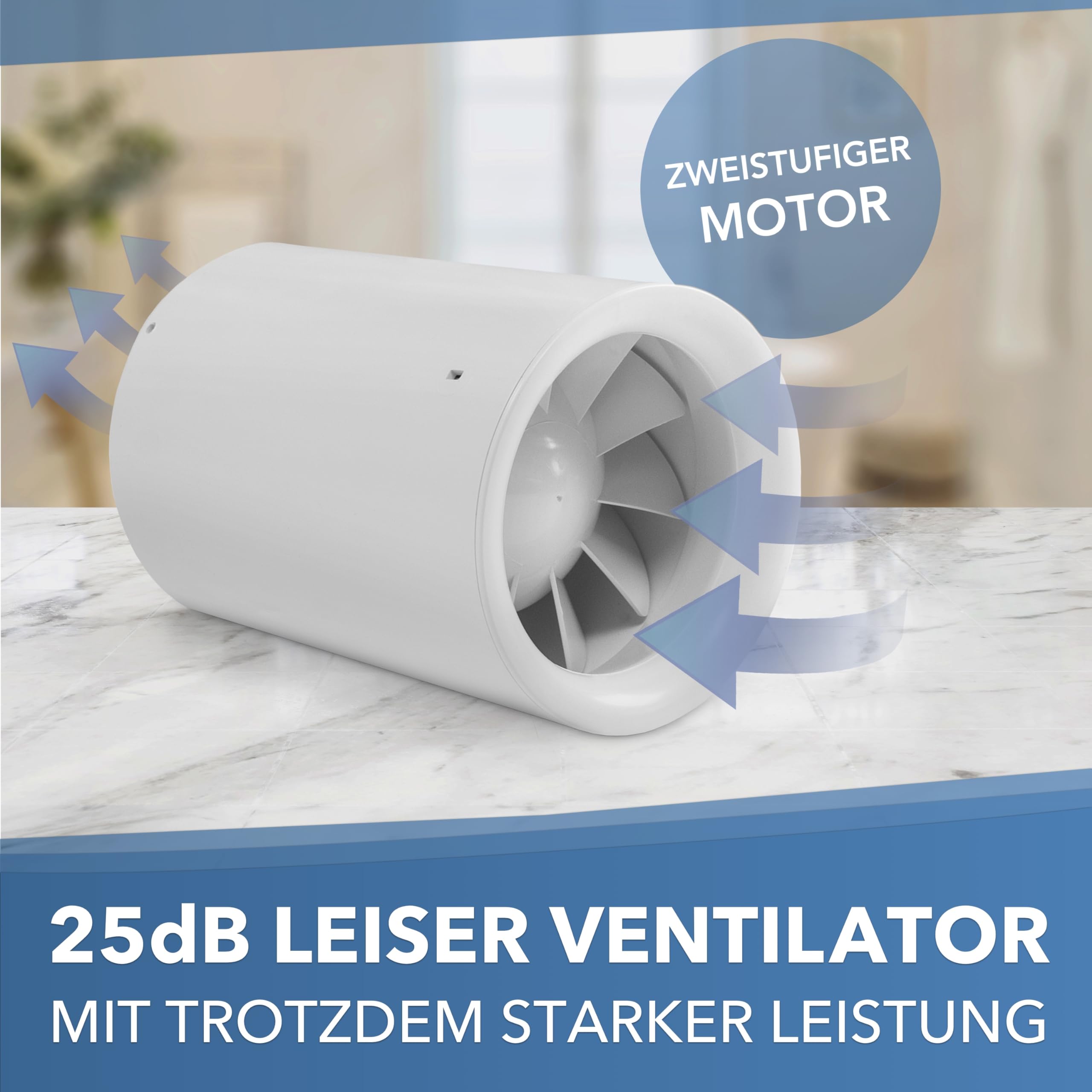 Albatros Rohrventilator 100mm Silencio Tubo - Extra Leise und Leistungsstark - Innovativer Rohr-Lüfter für Bäder, Küchen und Wohnräume - Schafft ein angenehmes Wohlfühlklima