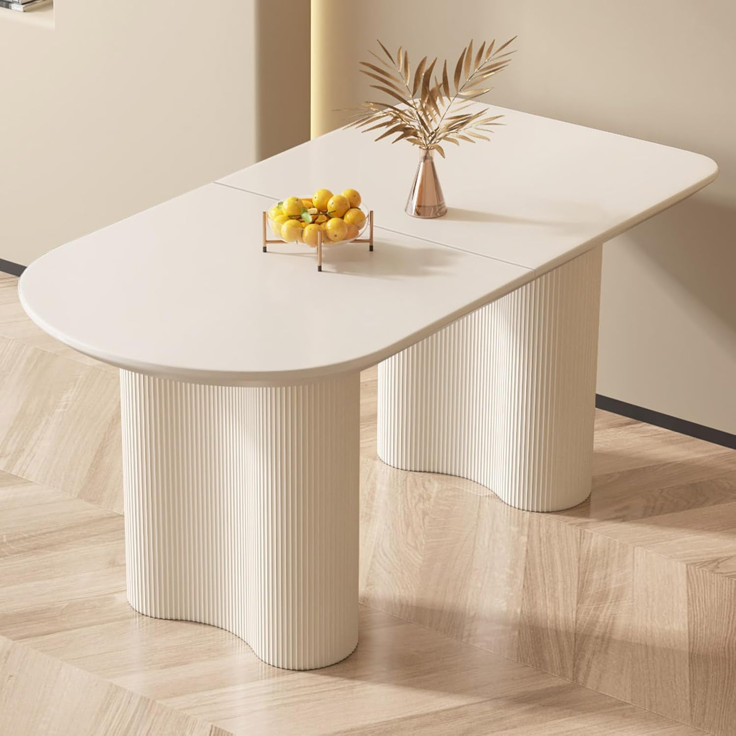 Guyii 55.11" Dining Table, Modern Kitchen Table for 6 People, Indoor Dining Table for Kitchen, Bar, Living Room, Small Space, White, Table Only