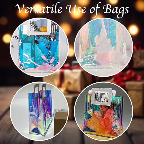 Miniatura 7 de OfficeCastle Paquete de 10 pequeñas bolsas de regalo transparentes, 6 x 2.8 x 6.3 pulgadas, bolsas transparentes con asas, bolsas de compras