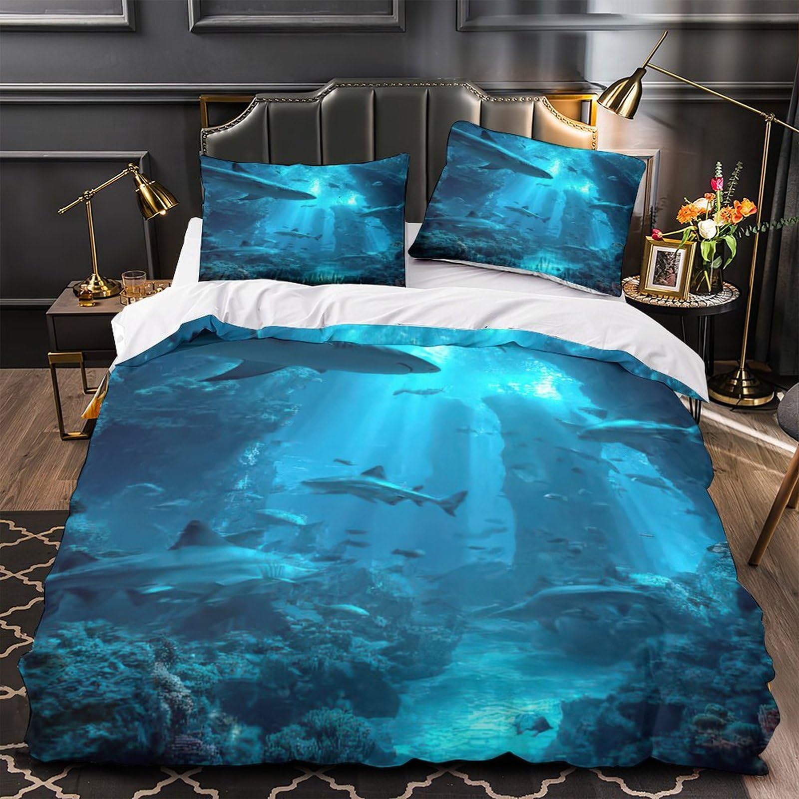 Linge de lit poissons 3D pour chambre adulte et enfant lit super king