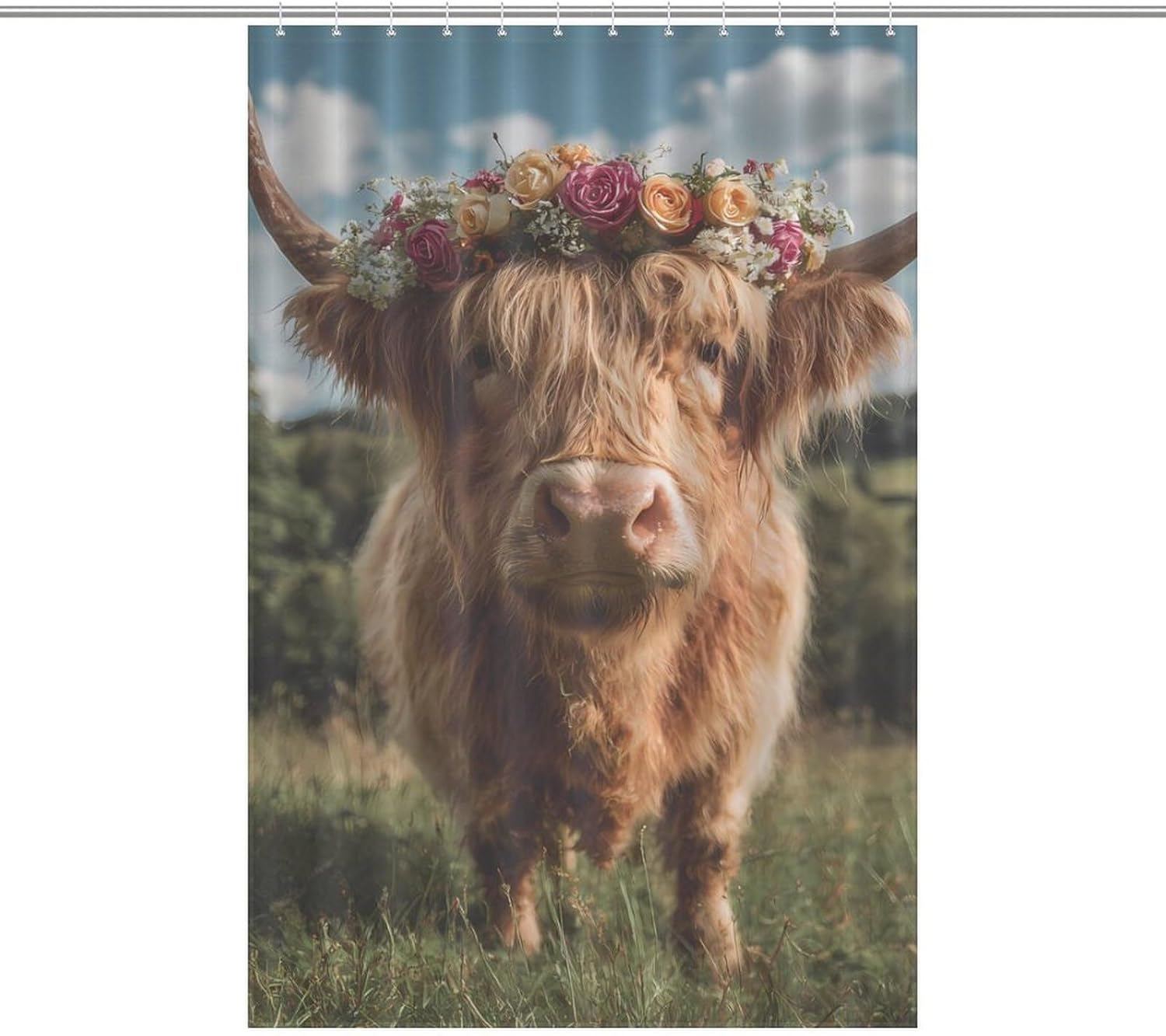 Highland Cow in The Scottish Highlands Shower Curtain 46.85x70.87Inch（119x180cm） Polyester Bath Curtain Shower Curtains Printed Decorative