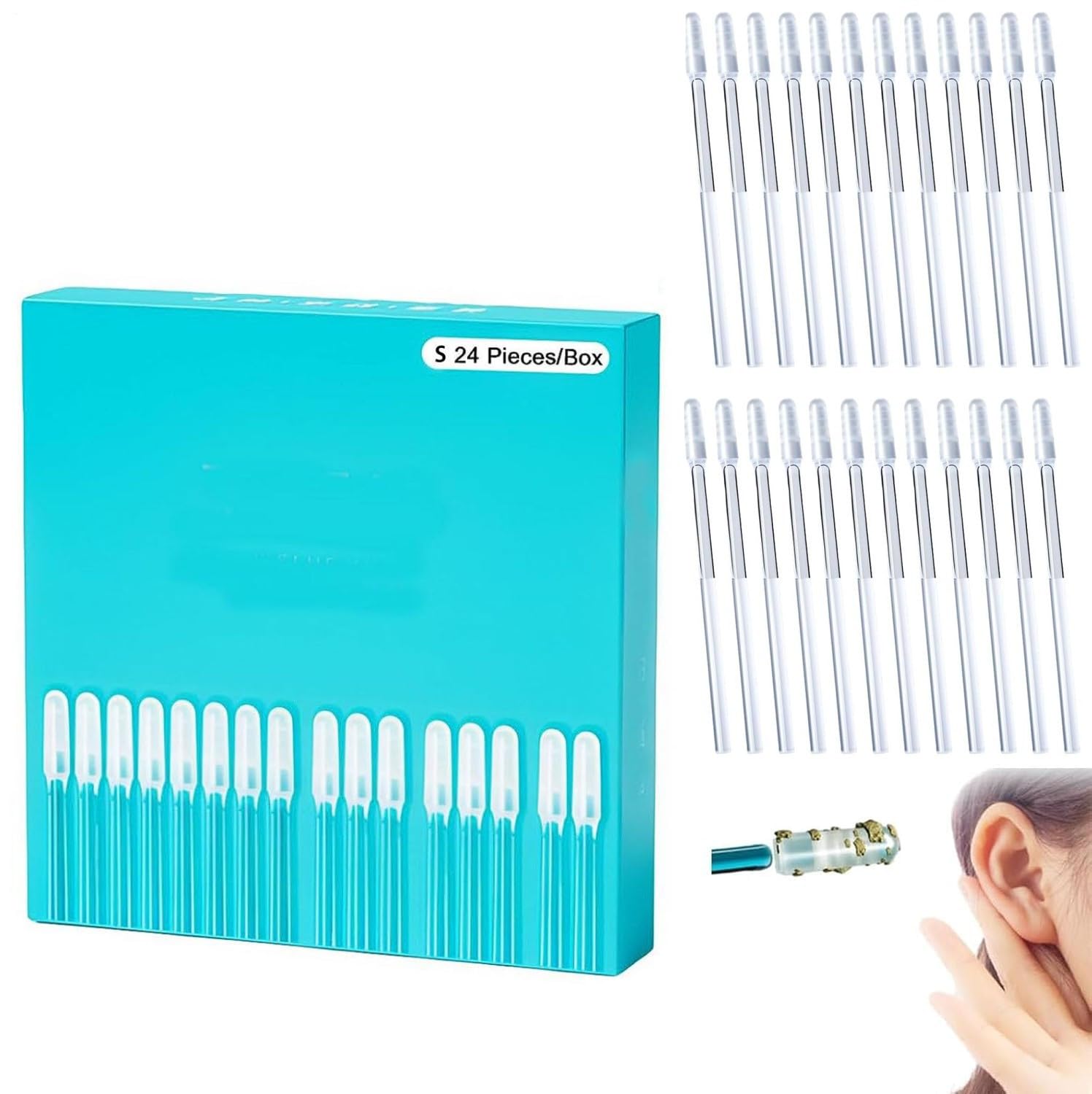 24Pcs Sticky Ear Wax Removal Stick Adhesive Ear Cleaning Stick Tool Set Ears Wax Sticky Swabs Reusable Soft