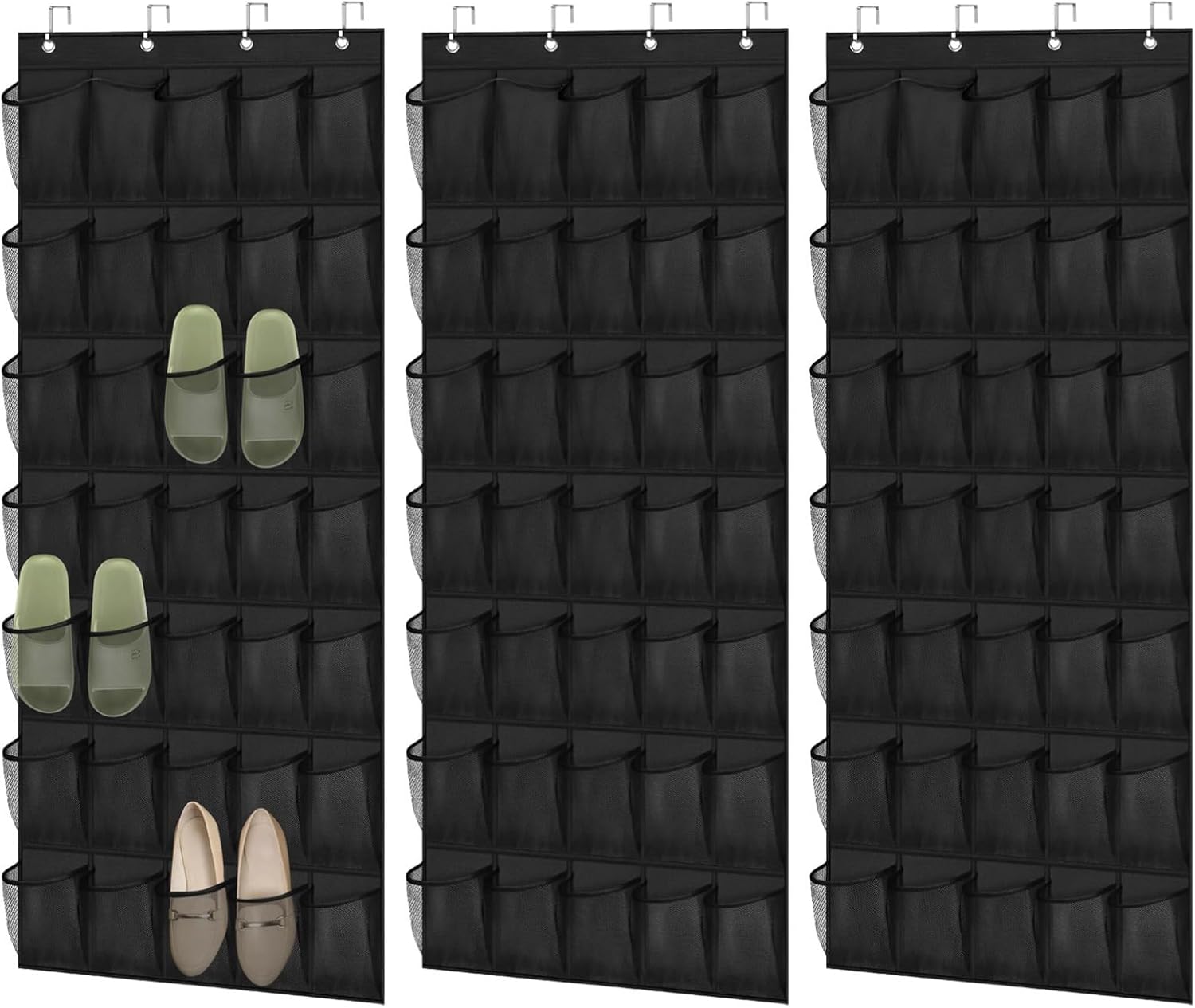 3 Units Over-The-Door Shoe Organizers with 35 Pockets, Large Hanging Storage Solutions, Non-Woven Mesh Racks, 27.5×65, Fits Typical Doors