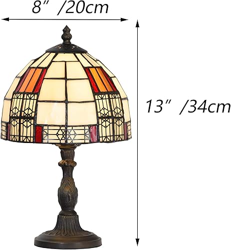 Miniatura 7 de Bieye L10728 Lámpara de mesa de vidrio manchado estilo Tiffany con pantalla de 8 pulgadas de ancho para mesita de noche, dormitorio, sala de estar,