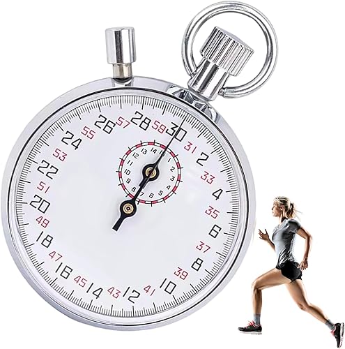 Miniatura 7 de Reloj de árbitro, cronómetro mecánico de acero inoxidable de los años 30, cronómetro analógico con temporizador de pausa de mano para correr,