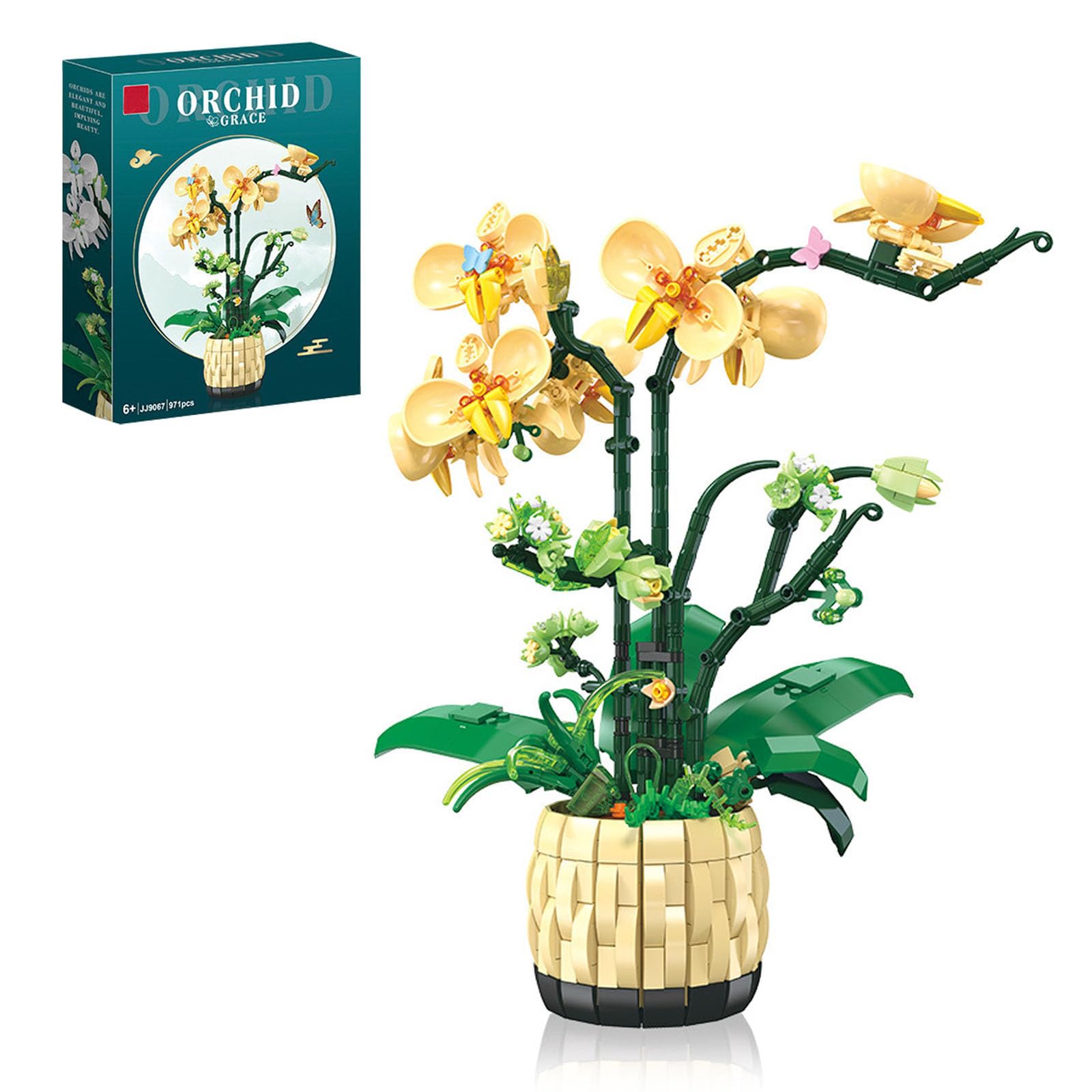 Orchid Building Blocks Set, Flowers Bouquet Building Bricks Kit, 971 PCS Botanical Collection Building Blocks Toy