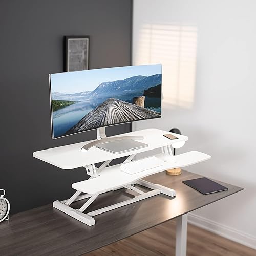 Vista 103 de VIVO DESK-V026KP - Convertidor de escritorio de 26 pulgadas, serie K, elevador de altura ajustable, para monitores y laptops, bandeja ancha