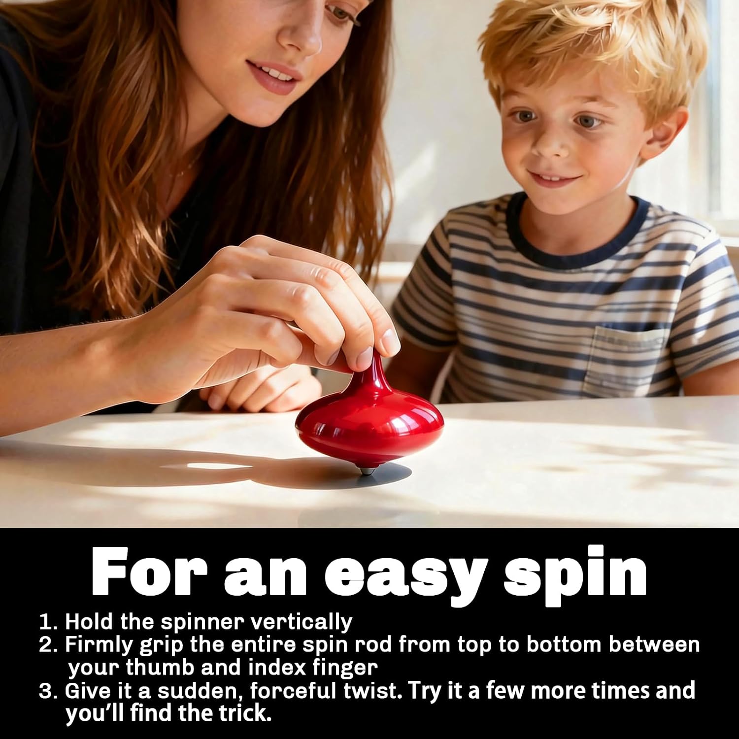 4-Hour Long Spin Rechargeable LED Spinning Top | Color Changing Light Show Fidget Toy | Electric Gyroscope for Focus & Stress Relief (Kids & Adults) - Perfect Desk & Home Gift,（Red）