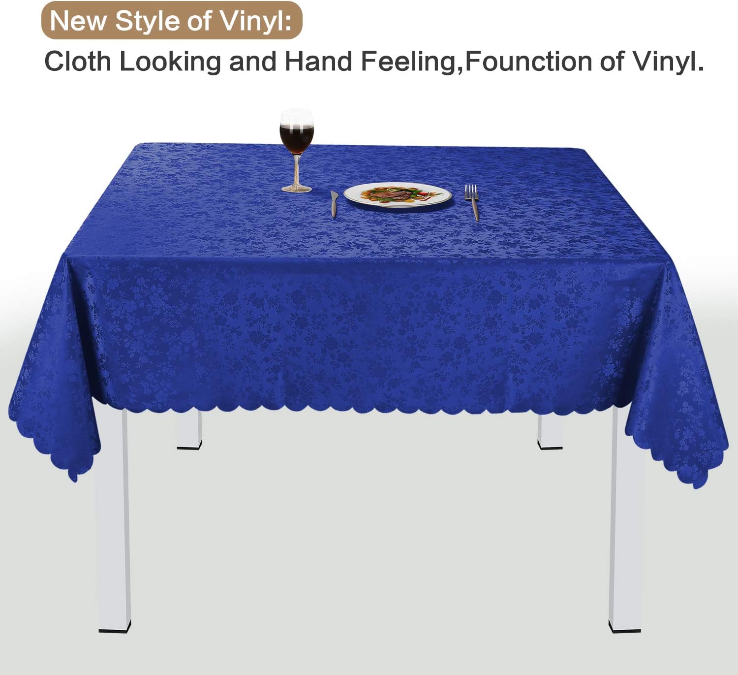 LOCIKA Washable Vinyl Tablecloth Easy Care Dinning Tablecloth Rectangle Heavy Plastic Tablecloth Waterproof Spillproof Vinyl Tablecloth (Navy Blue, 60" X 104" Rectangle/Oblong)
