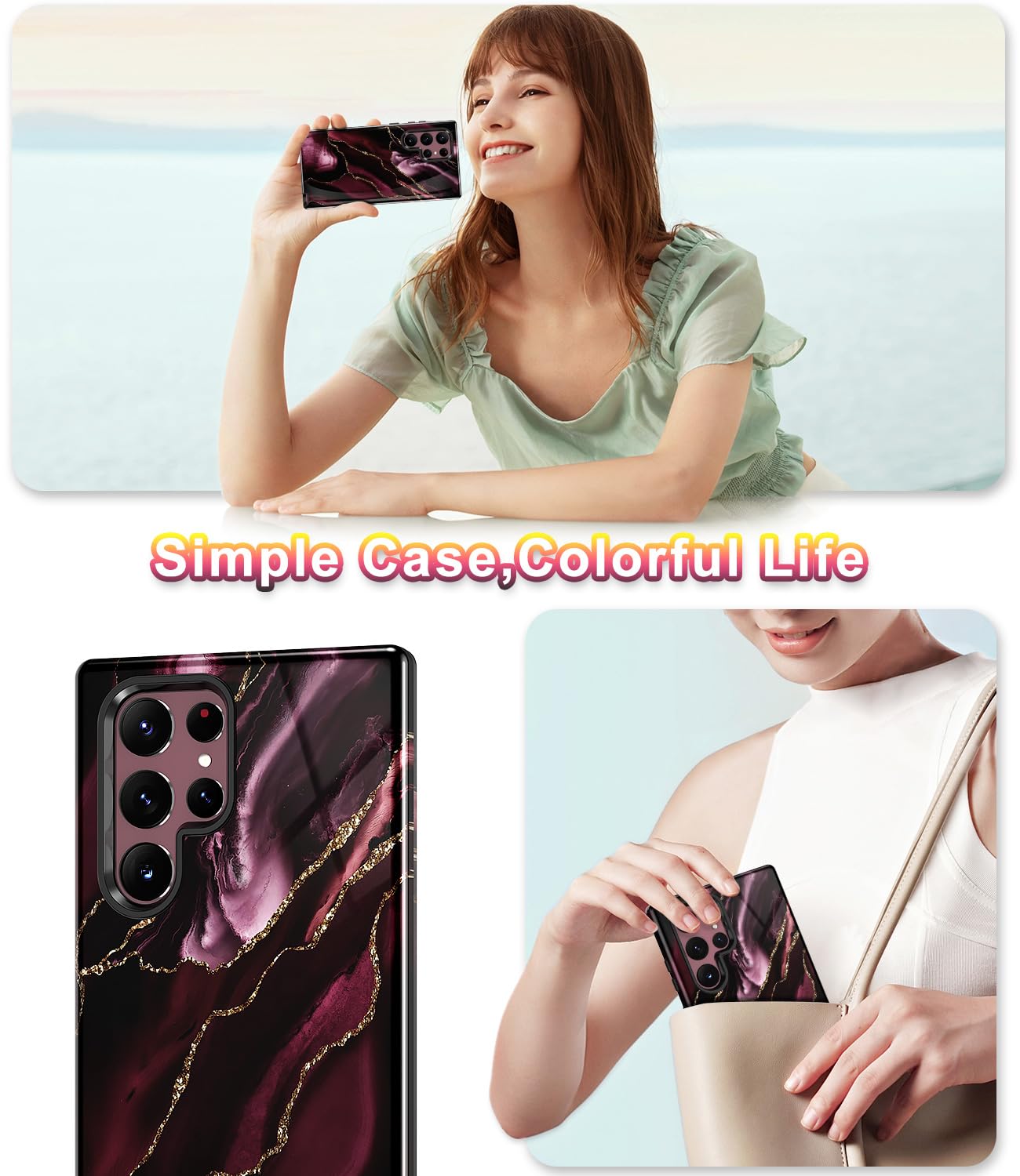 Btscase Funda para Samsung Galaxy S22 Ultra 5G, diseño de mármol 3 en 1, resistente, a prueba de golpes, cuerpo completo, policarbonato duro y silicona suave, protección contra caídas, para mujeres y