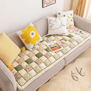 Vctops Farmhouse Solid Color Sofa Slipcover Non Slip L Shape Sofa Cover Lace Trim