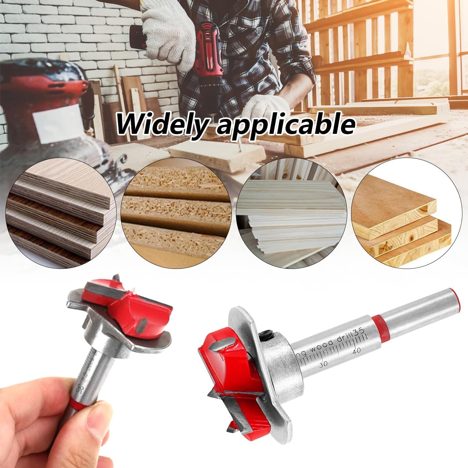 Brocas Forstner para Madera, Plantilla Bisagras Cazoleta 35 mm, con Posicionador y Placas de Montaje, Bisagra Oculta Guía Taladro para Gabinete