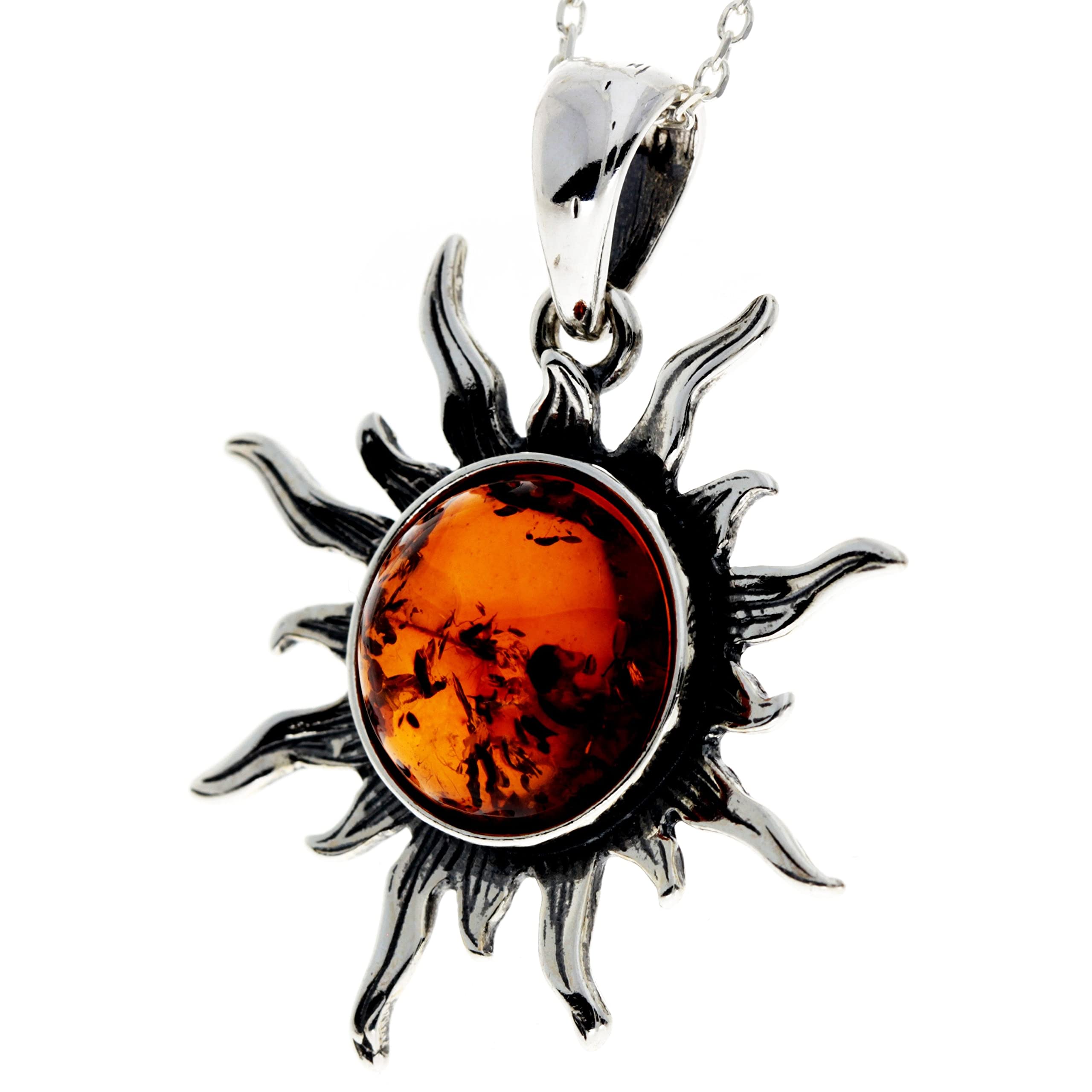 SilverAmber Jewellery - Argento Sterling 925 e autentica ambra baltica di medie dimensioni ciondolo sole/stella - 1505