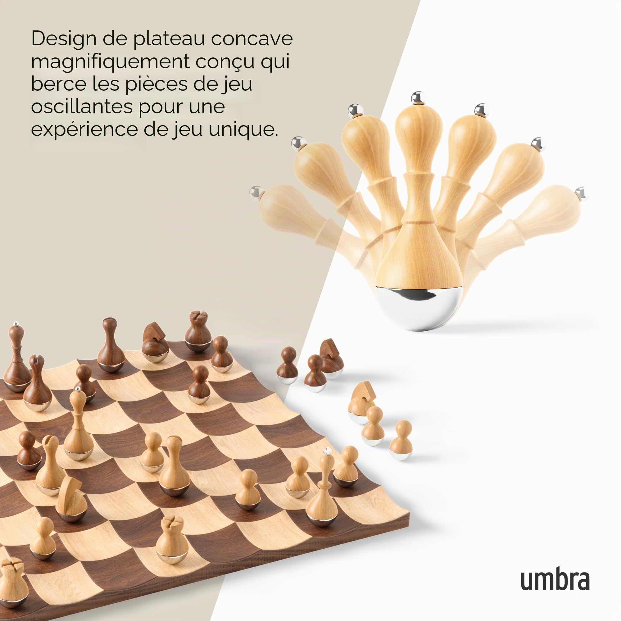 Umbra Wobble Jeu d'échec en Bois Couleur Noyer. Plateau en Bois. Dimension: 38 x 38 x 3cm