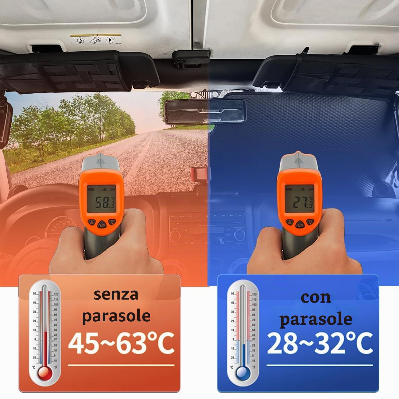 Parasole per parabrezza, protezione termica per Jeep, parasole per Jeep Wrangler, compatibile con Jeep Wrangler TJ JK JL e Gladiator JT 2/4 porte, 1 pezzo