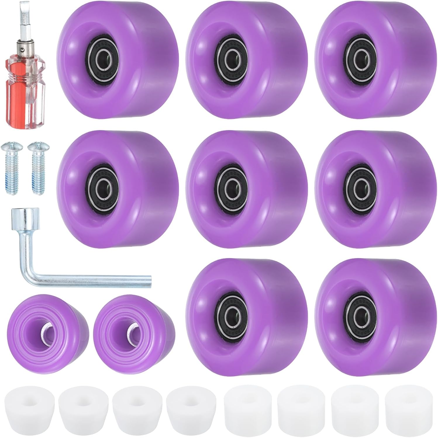 8 Pack Roller Skate Wheels - Quad Skates Wheels with Bearing Installed & 2 Toe Stoppers Apply to Outdoor Double Row Skating (58x32mm, 82A, Purple)